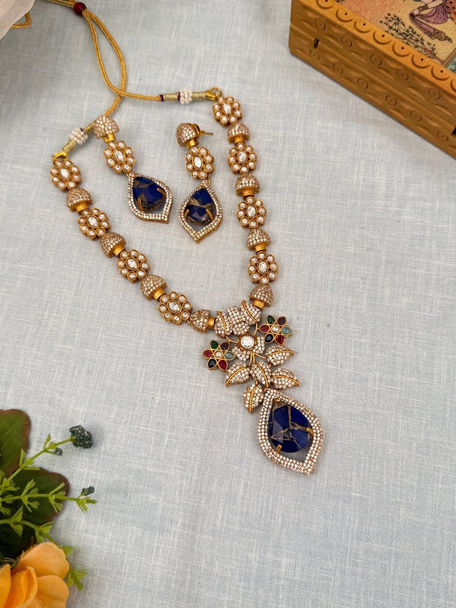 Luxurious Pendant White Stone Necklace Set 461 - 6 Colors - Mahilas