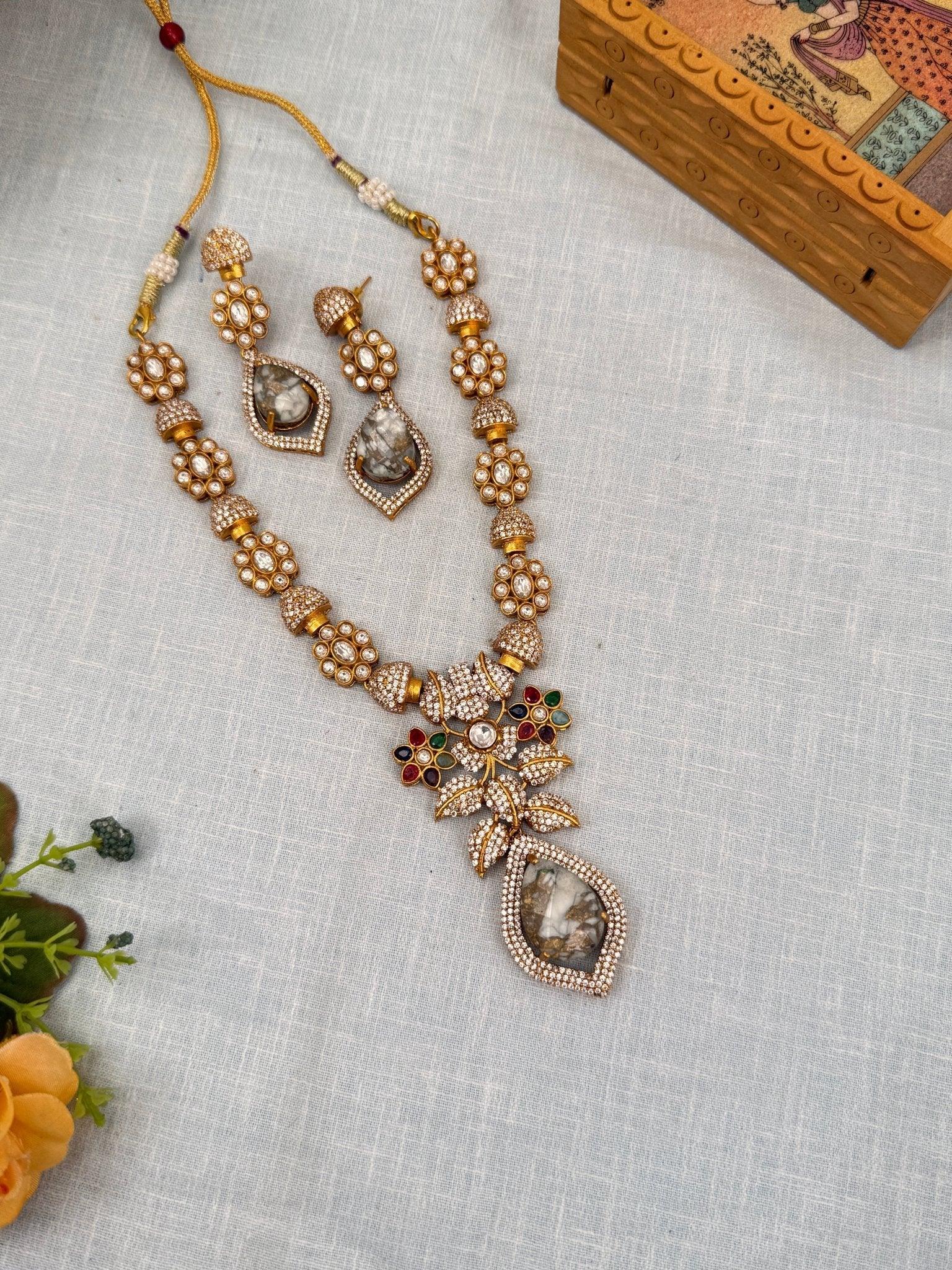 Luxurious Pendant White Stone Necklace Set 461 - 6 Colors - Mahilas