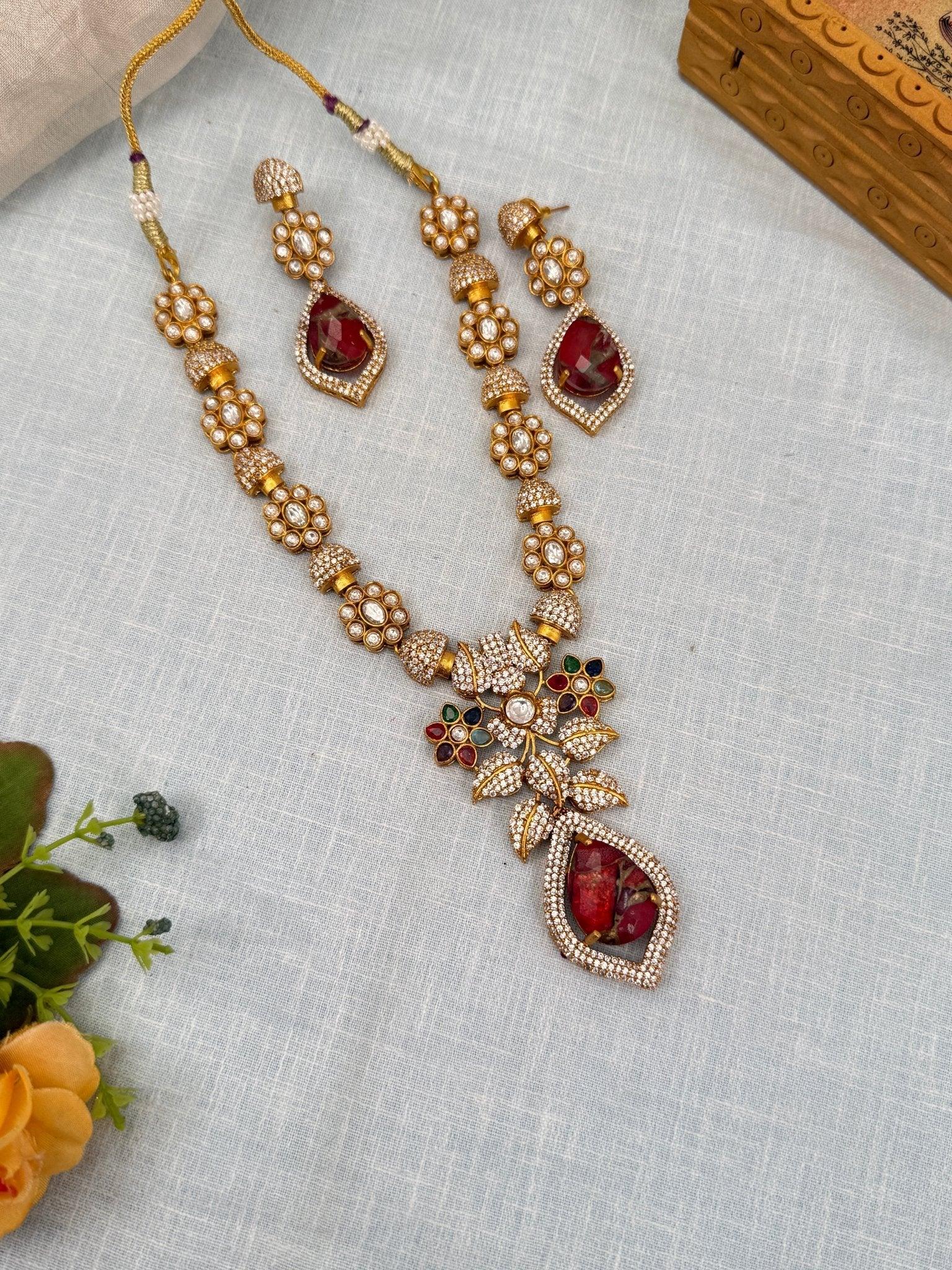 Luxurious Pendant White Stone Necklace Set 461 - 6 Colors - Mahilas