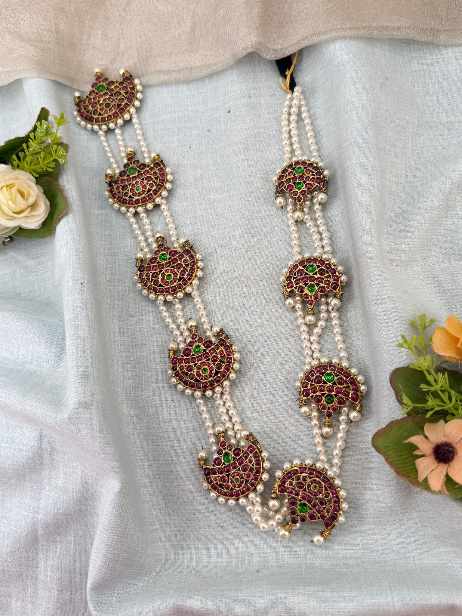 Luxurious Pure Silver Temple Jade Bille Set 159 - Mahilas
