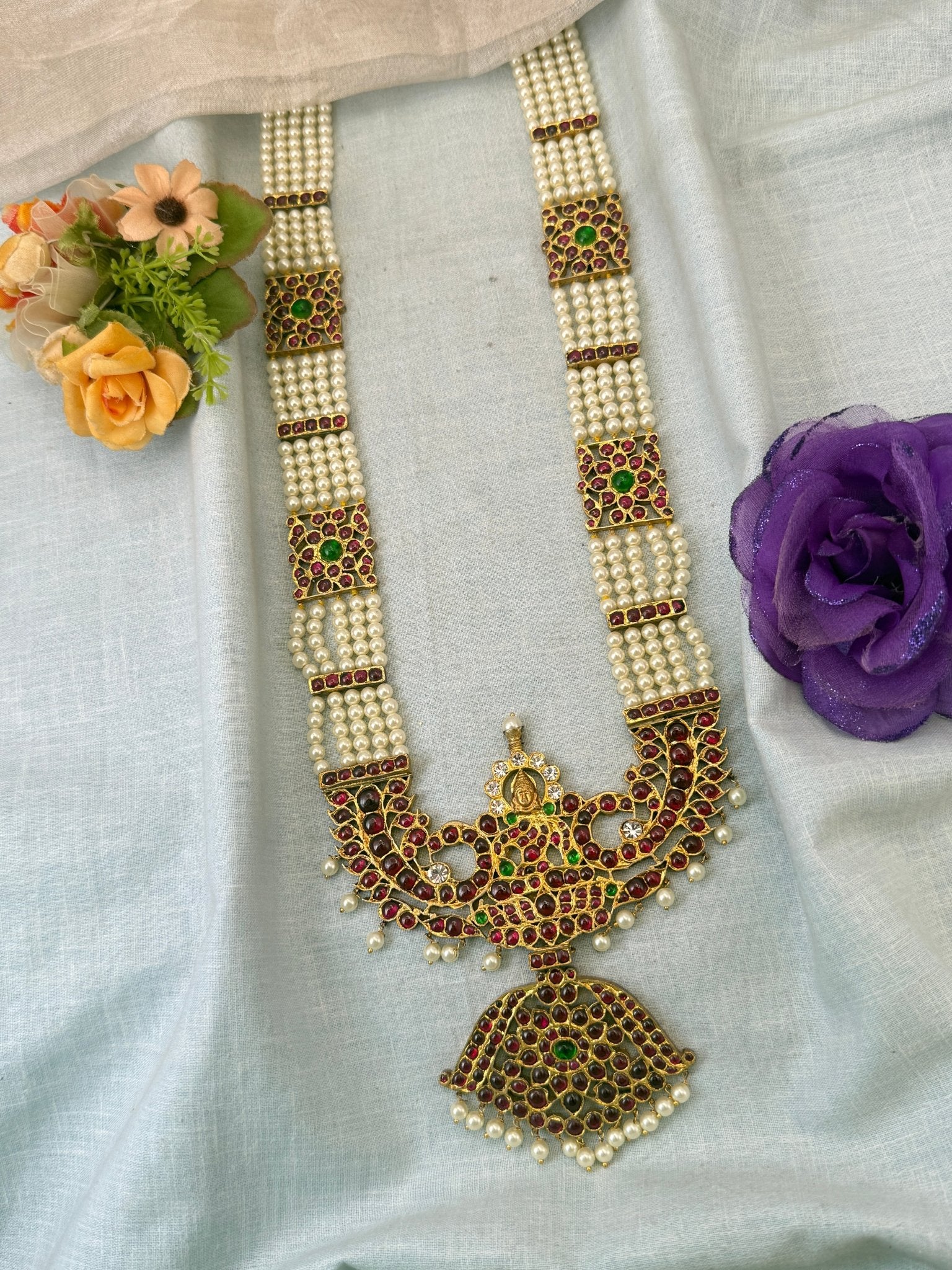 Luxurious Pure Silver Temple Long Haaram Set 108 - Mahilas