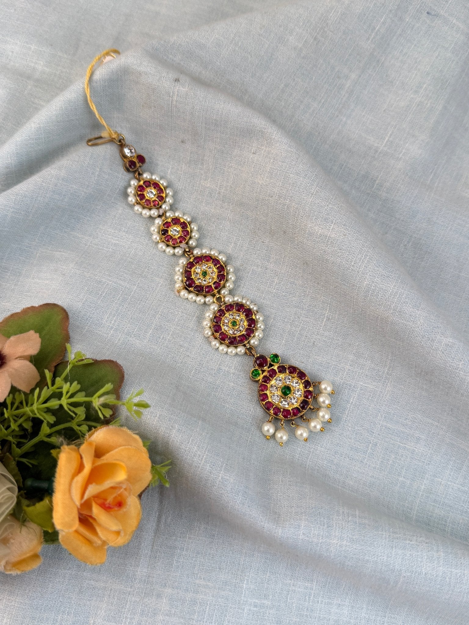 Luxurious Pure Silver Temple Maang Tikka 165 - Mahilas