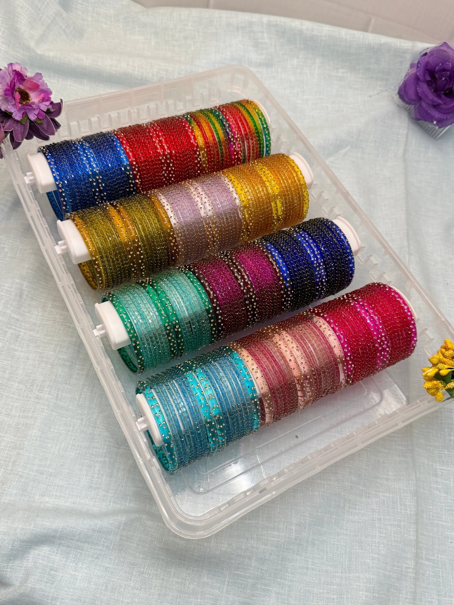 Luxurious Rain Drop Glass Bangles with Water Drop Kadas 12 Color Box - 062 - Mahilas