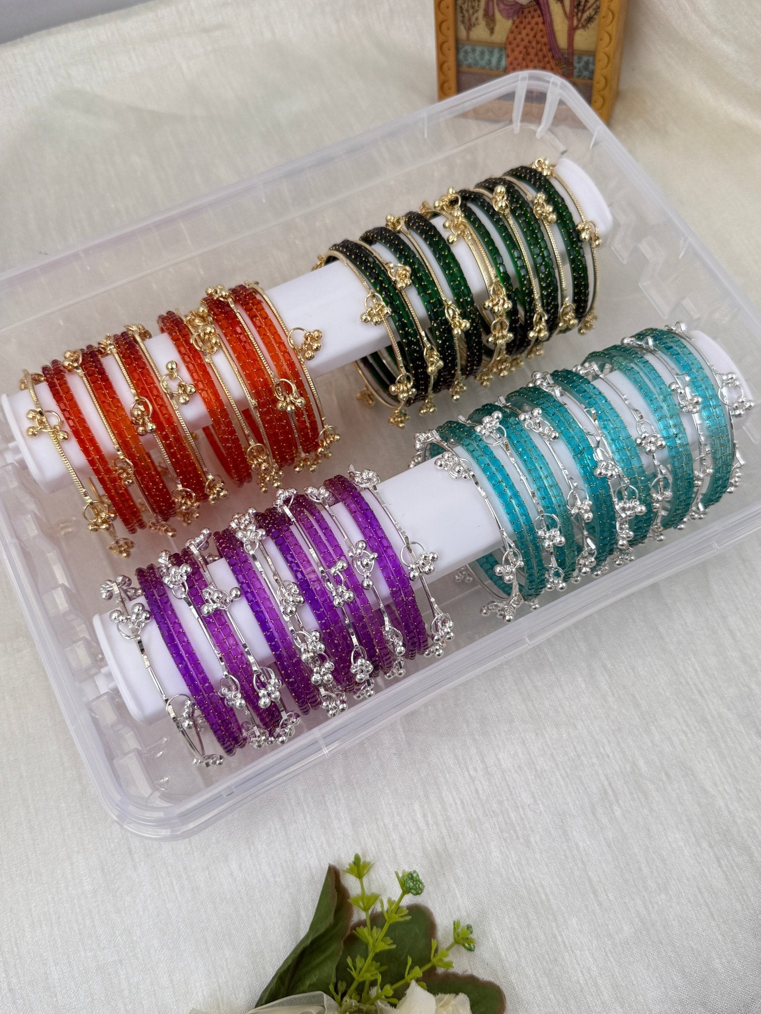 Luxurious Rain Drops & Bell Glass Bangle Box - 3458 - Mahilas