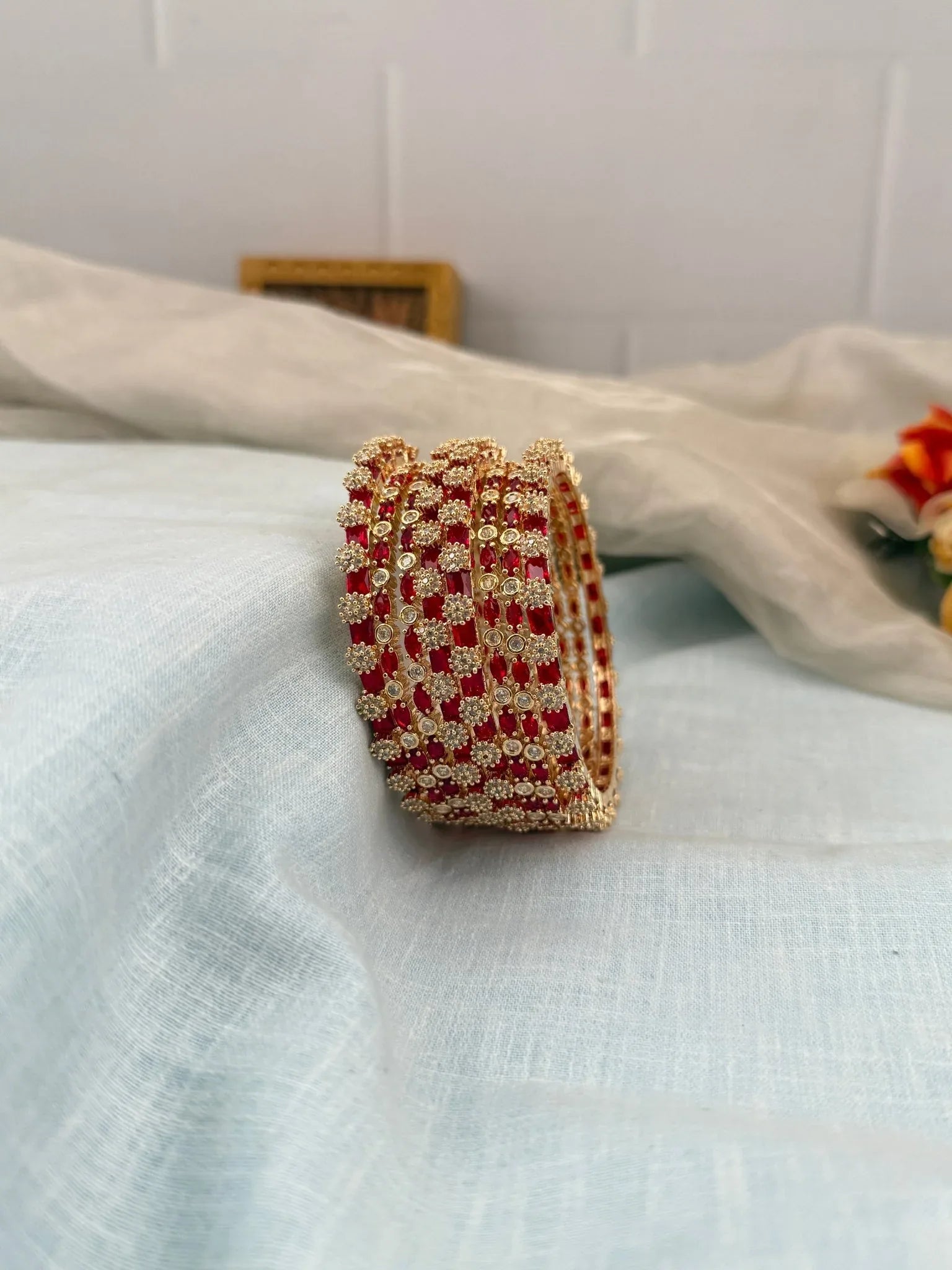Luxurious Red Bracelet Style Stone Bangle Set 5208 - Mahilas