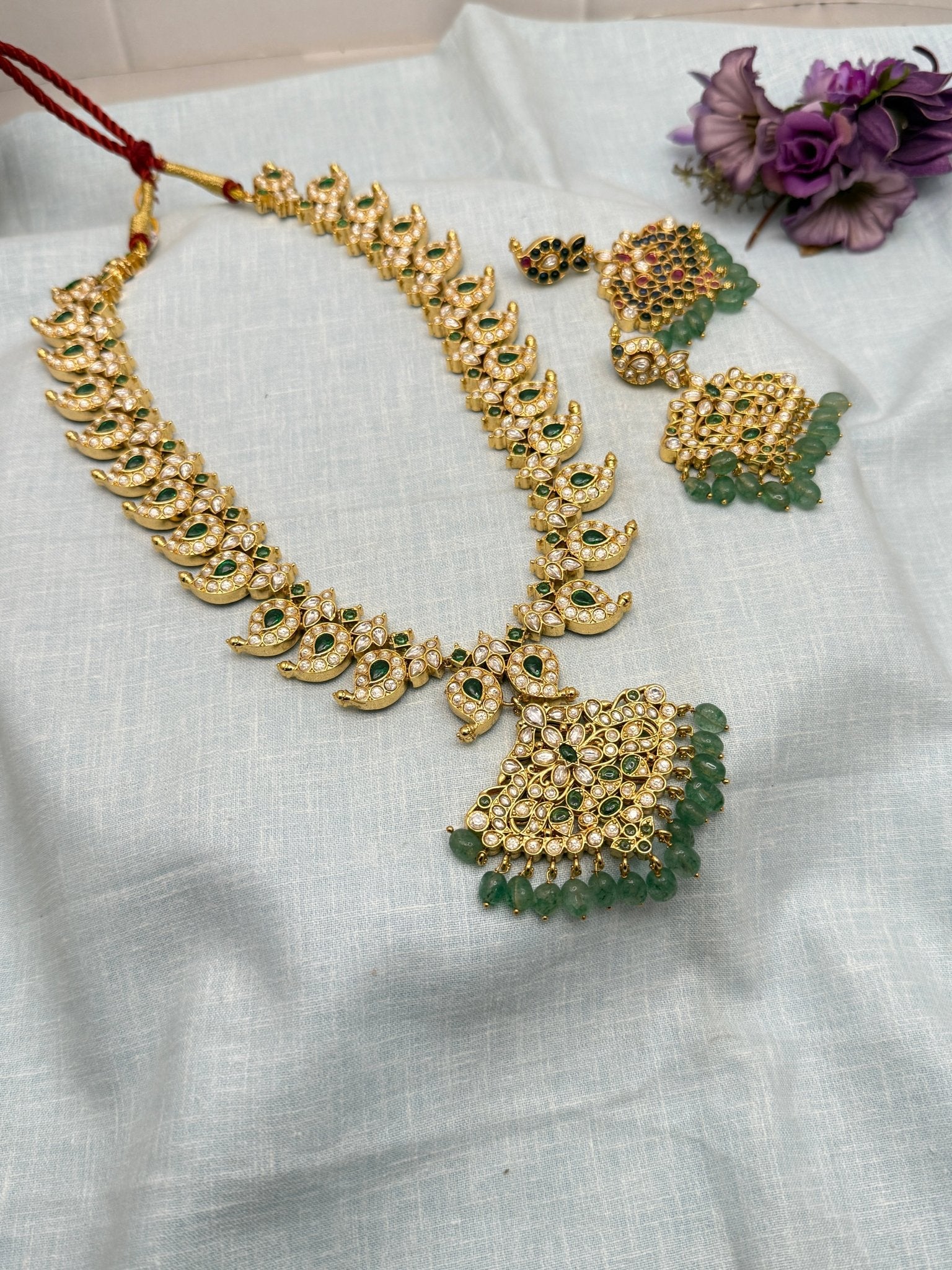 Luxurious Reversible Bridal Mango Jadau Kundan Long Necklace 355 Blue & White (Copy) - Mahilas