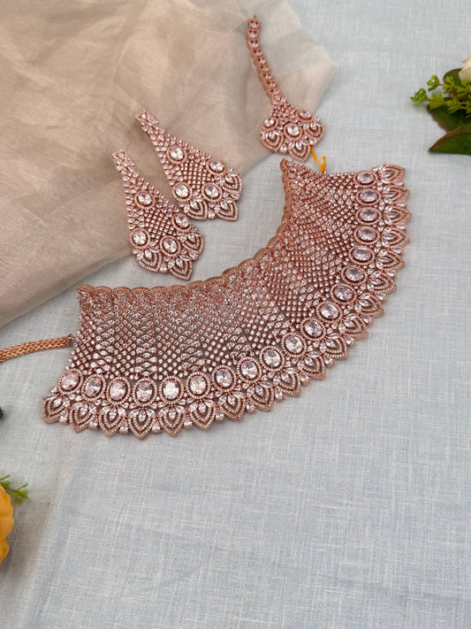 Luxurious Rose Gold Bridal Choker Necklace 693 - Mahilas