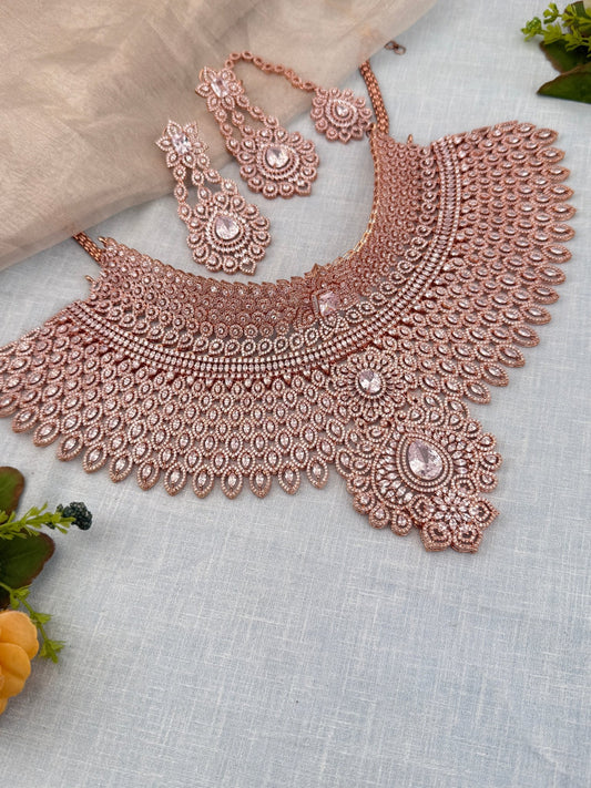 Luxurious Rose Gold Bridal Choker Necklace 696 - Mahilas