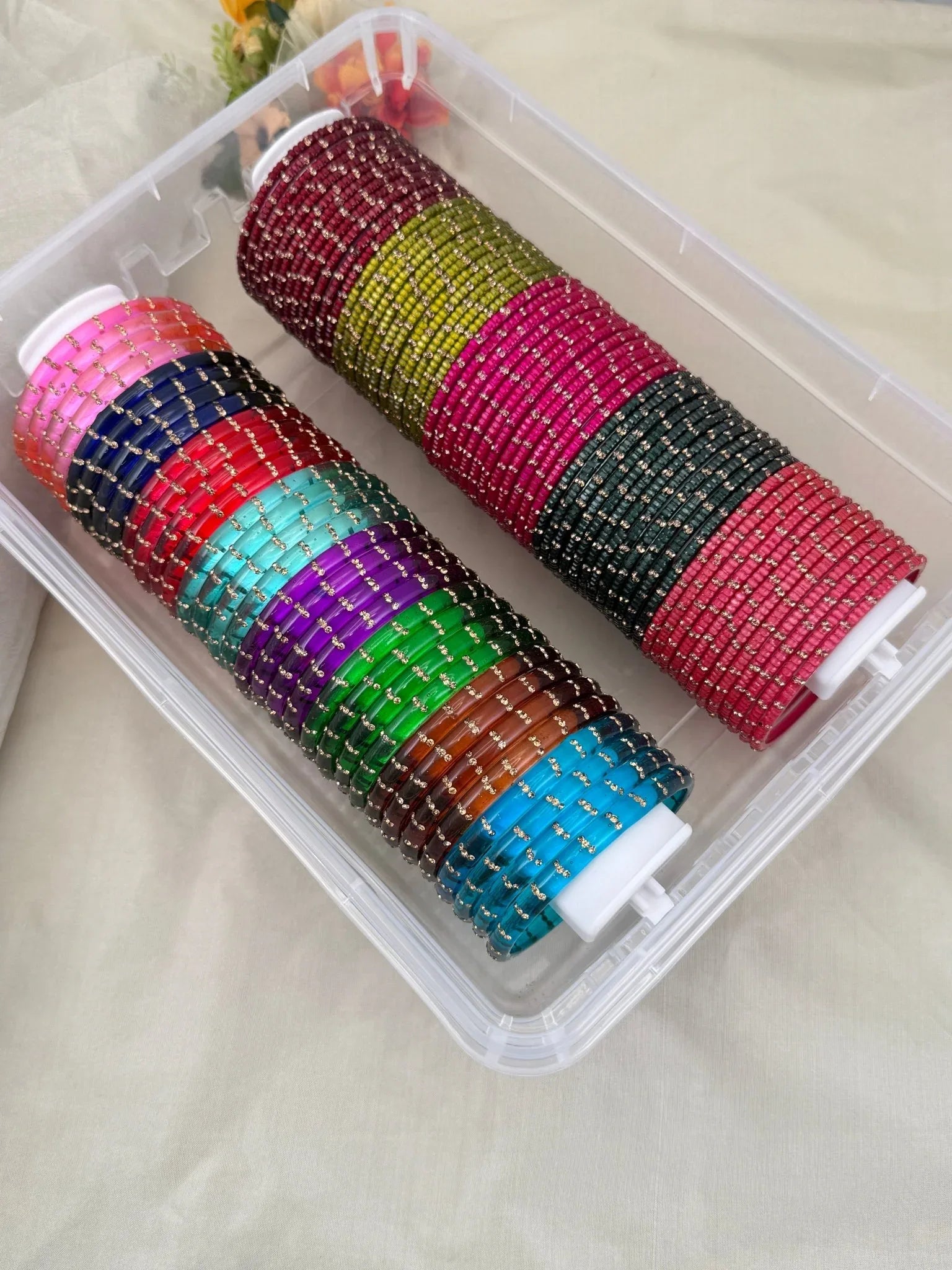 Luxurious Sqaure Cut & River Drop Kada Design Glass Bangle Box - 074 - Mahilas