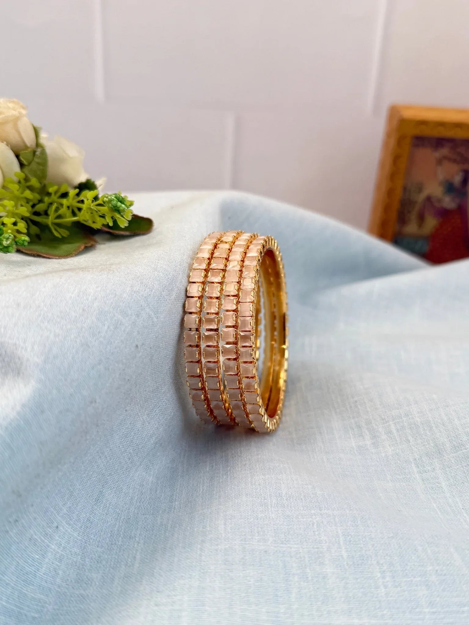 Luxurious Stone Gold Base Bangles 7053 - 11 Colors - Mahilas