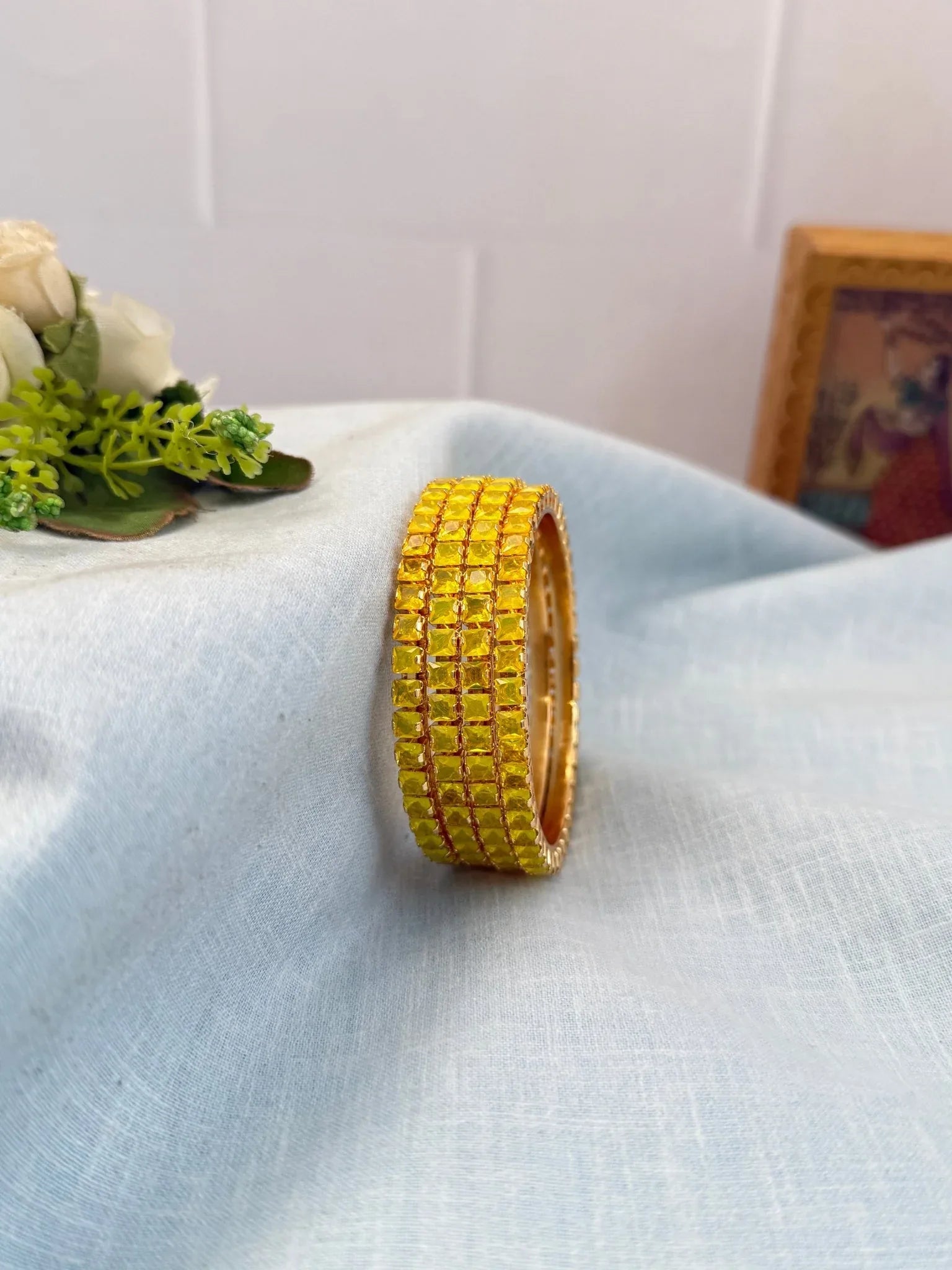 Luxurious Stone Gold Base Bangles 7053 - 11 Colors - Mahilas