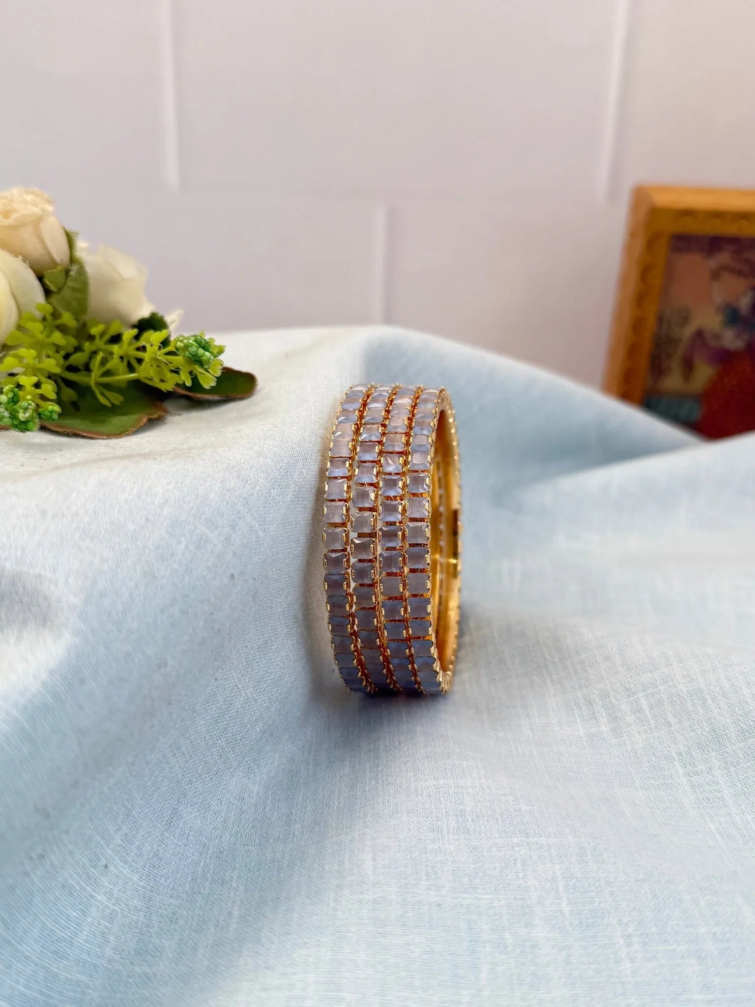 Luxurious Stone Gold Base Bangles 7053 - 11 Colors - Mahilas