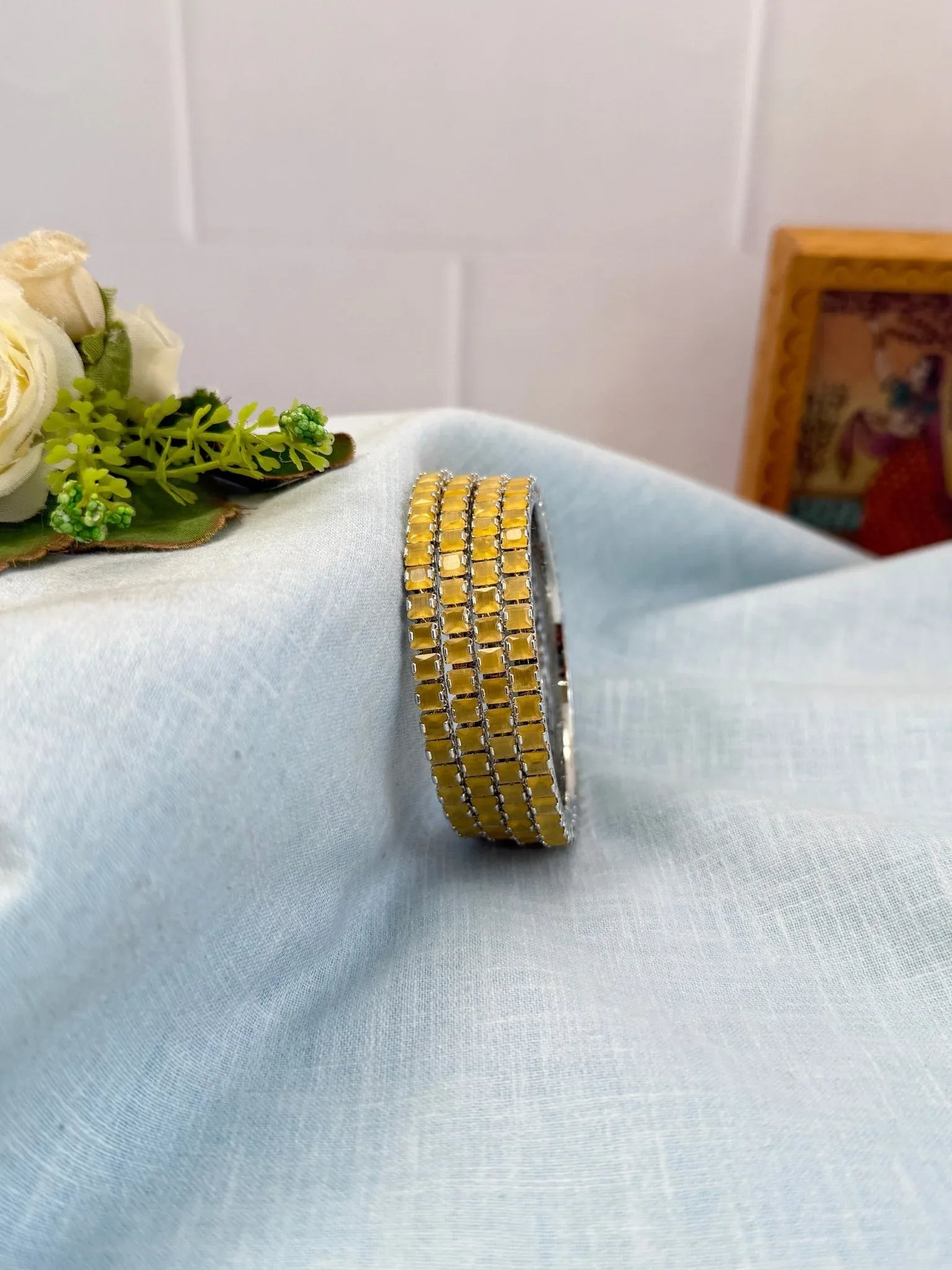 Luxurious Stone Silver Base Bangles 7052 - 8 Colors - Mahilas