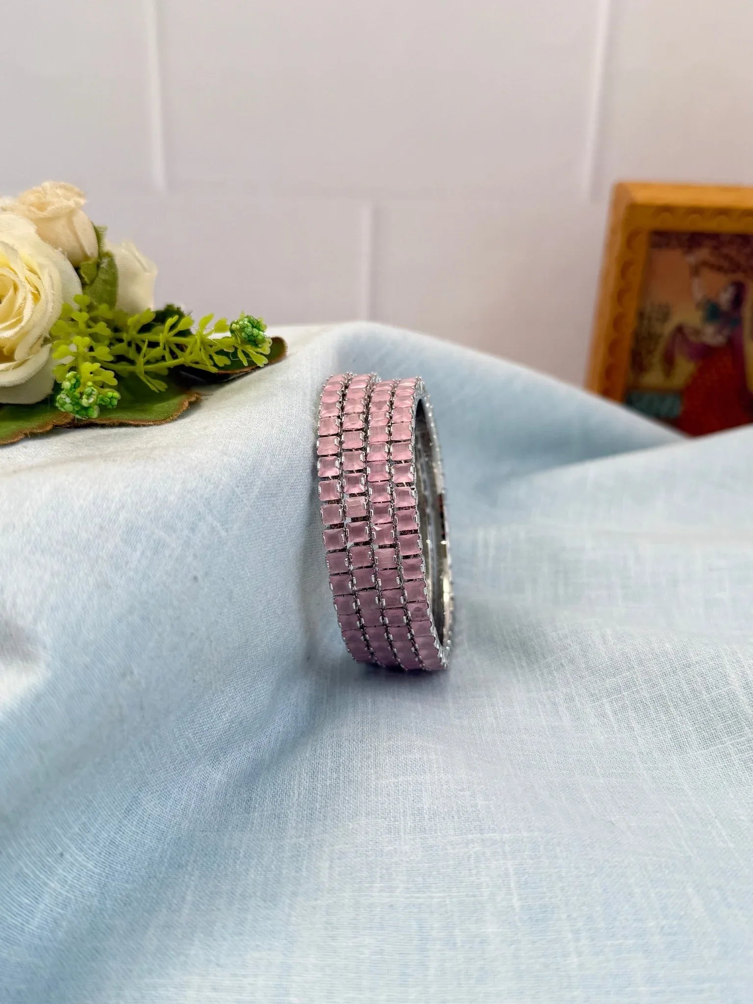 Luxurious Stone Silver Base Bangles 7052 - 8 Colors - Mahilas