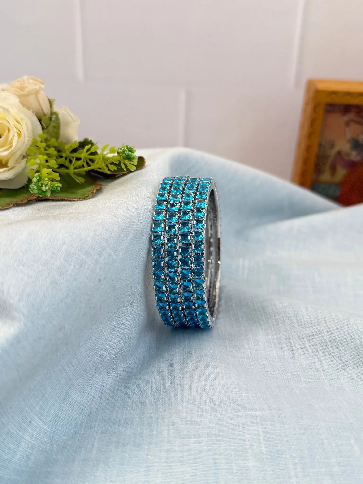 Luxurious Stone Silver Base Bangles 7052 - 8 Colors - Mahilas