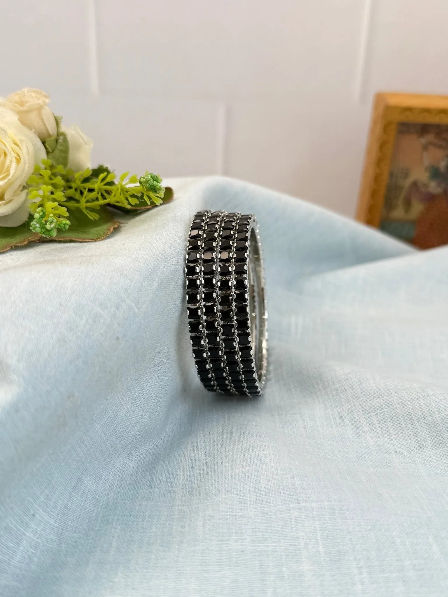 Luxurious Stone Silver Base Bangles 7052 - 8 Colors - Mahilas