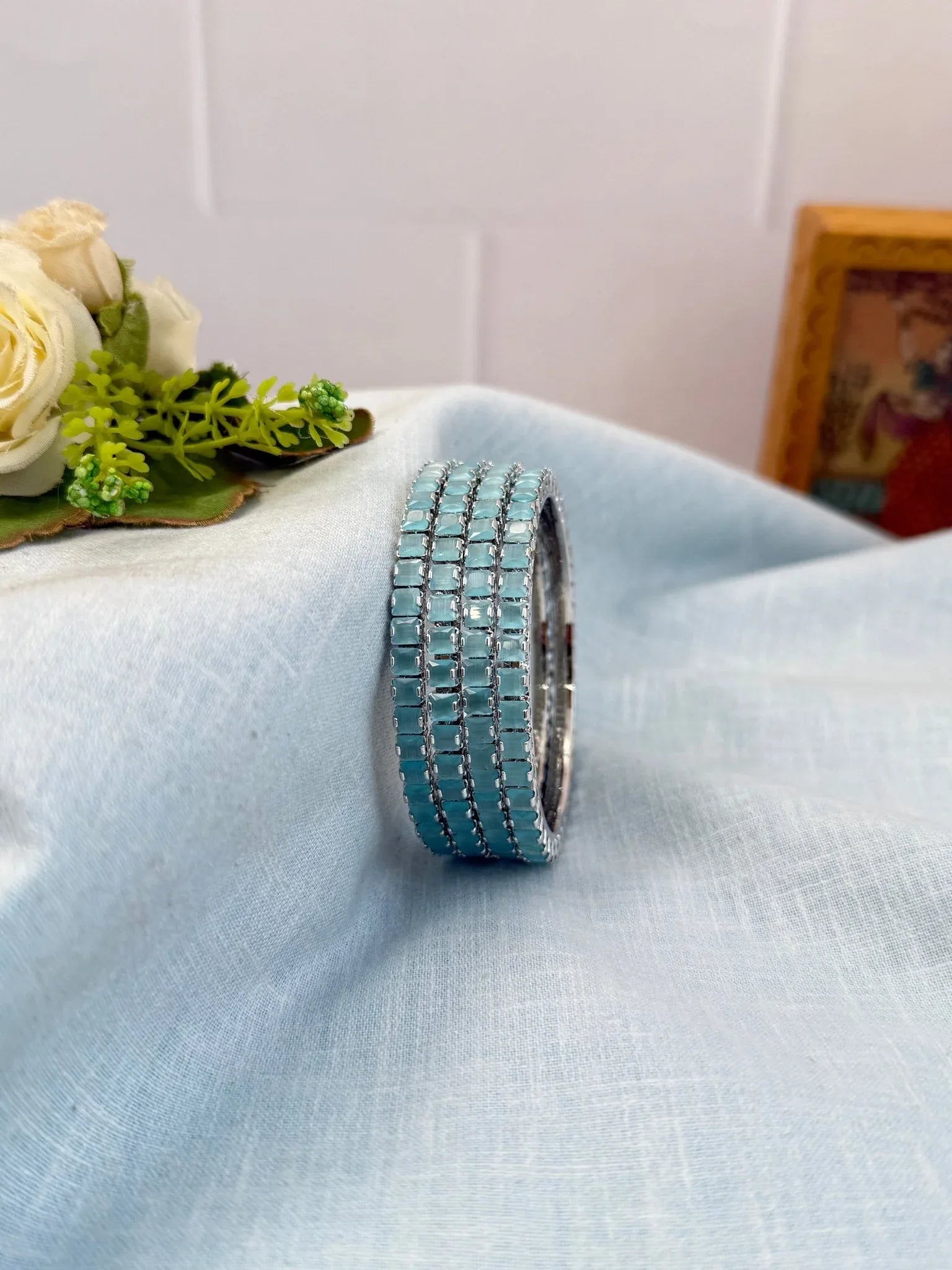 Luxurious Stone Silver Base Bangles 7052 - 8 Colors - Mahilas