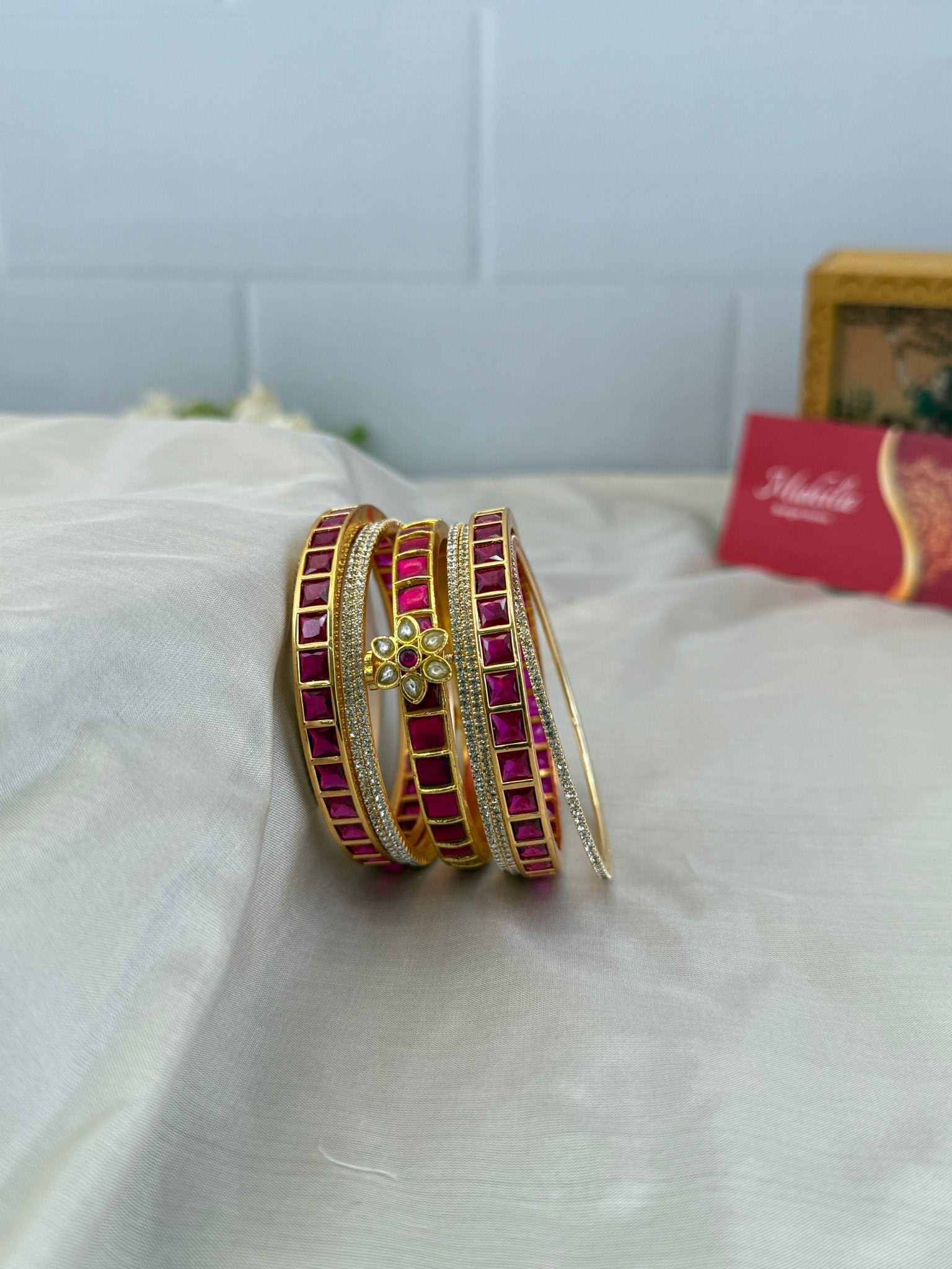 Luxurious Swarna & Kundan Ruby Bangle Set - 5189 - Mahilas