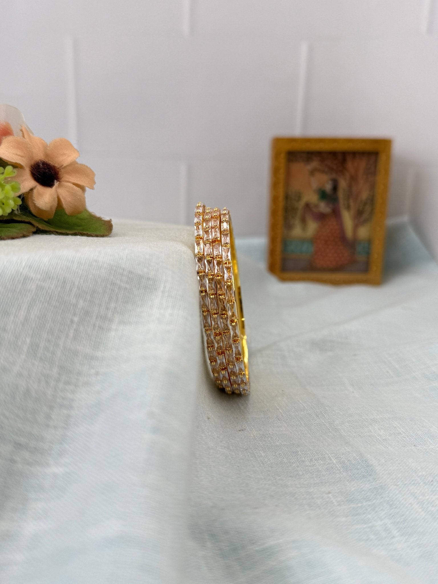 Luxurious Thin Stone Bangles Gold Base 7197 - 9 Colors - Mahilas