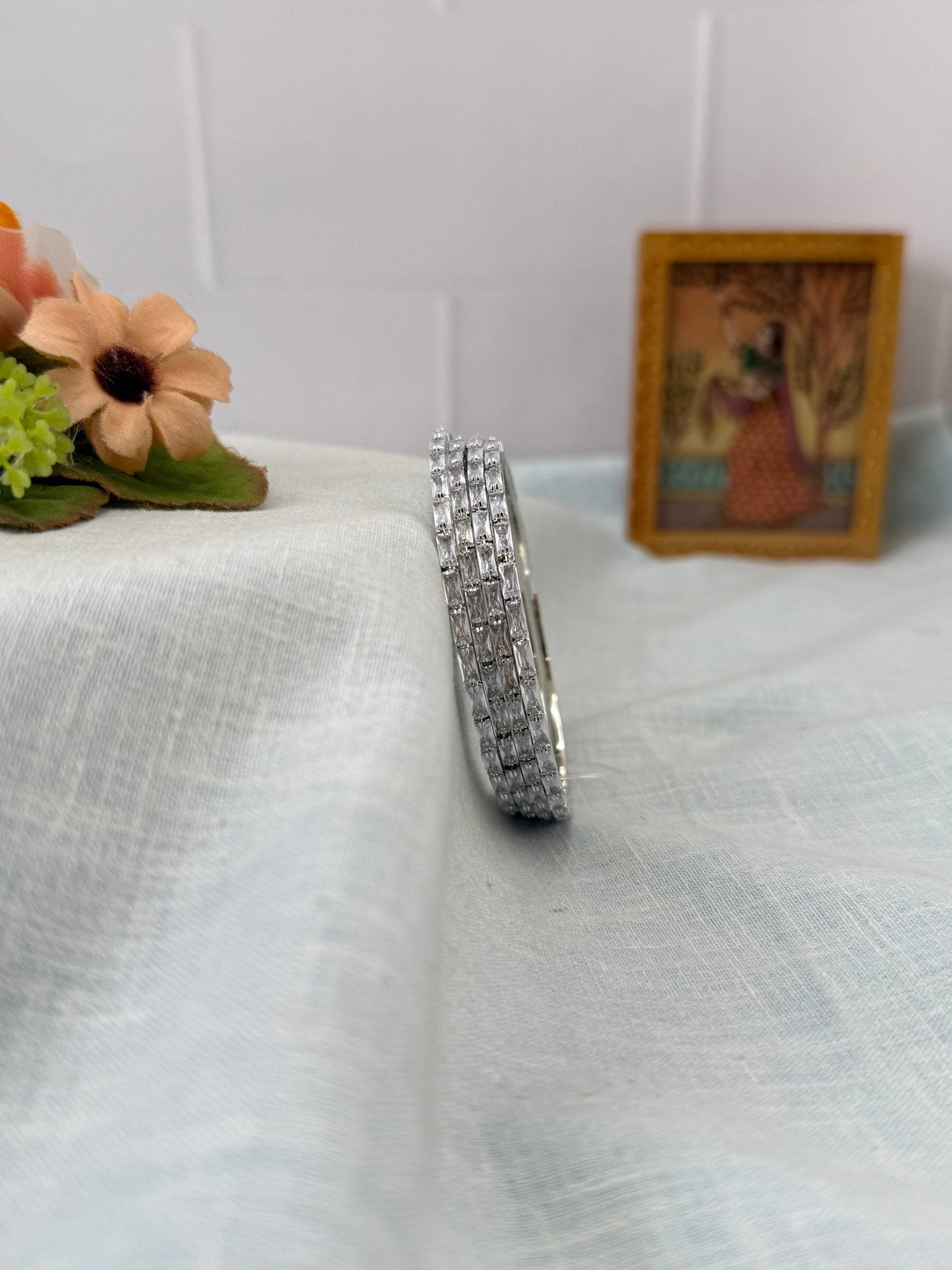 Luxurious Thin Stone Bangles Silver Base 7198 - 10 Colors - Mahilas