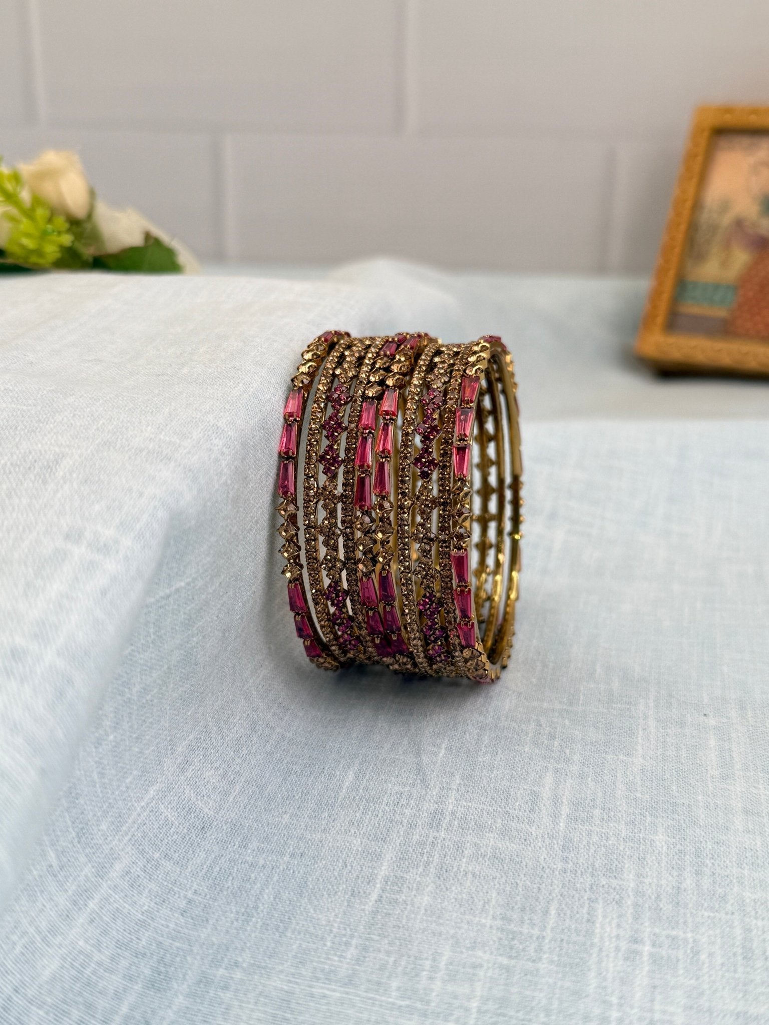 Luxurious Victorian Antique Stone Bangles Matching Set 7007 - 5 Colors - Mahilas