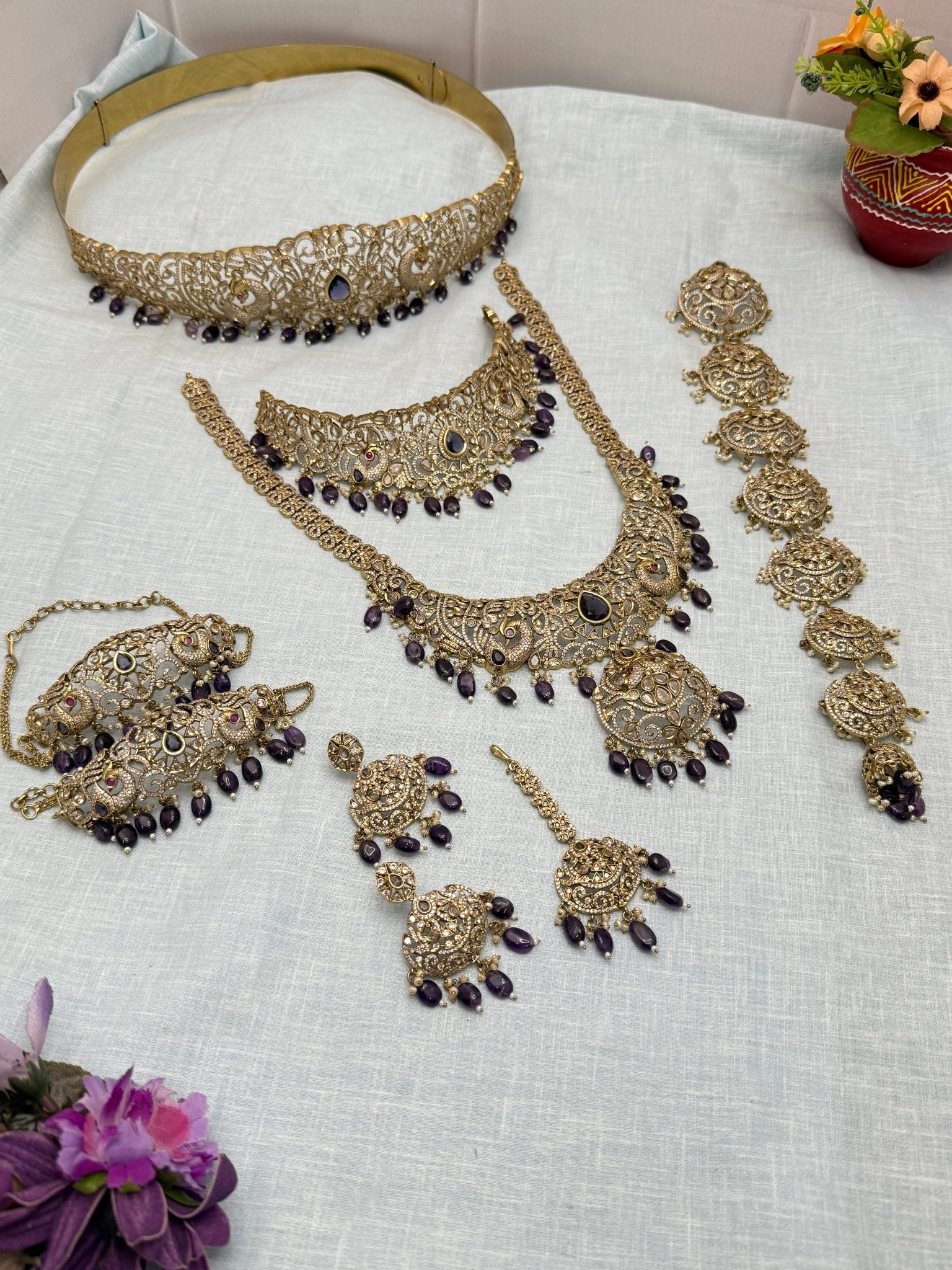 Luxurious Victorian Bridal Necklace Set Purple 200 - Mahilas