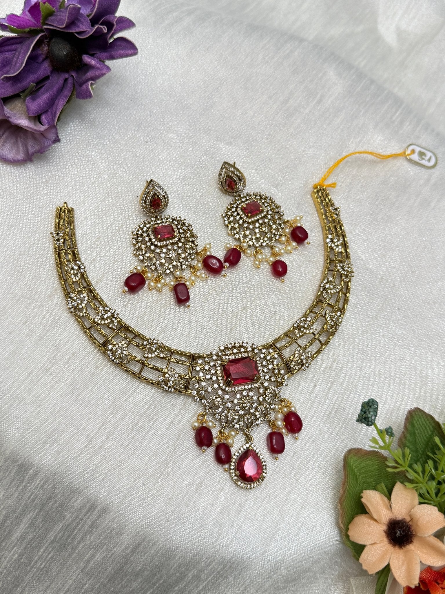Luxurious Victorian Kundan Necklace Set 1155 - Mahilas