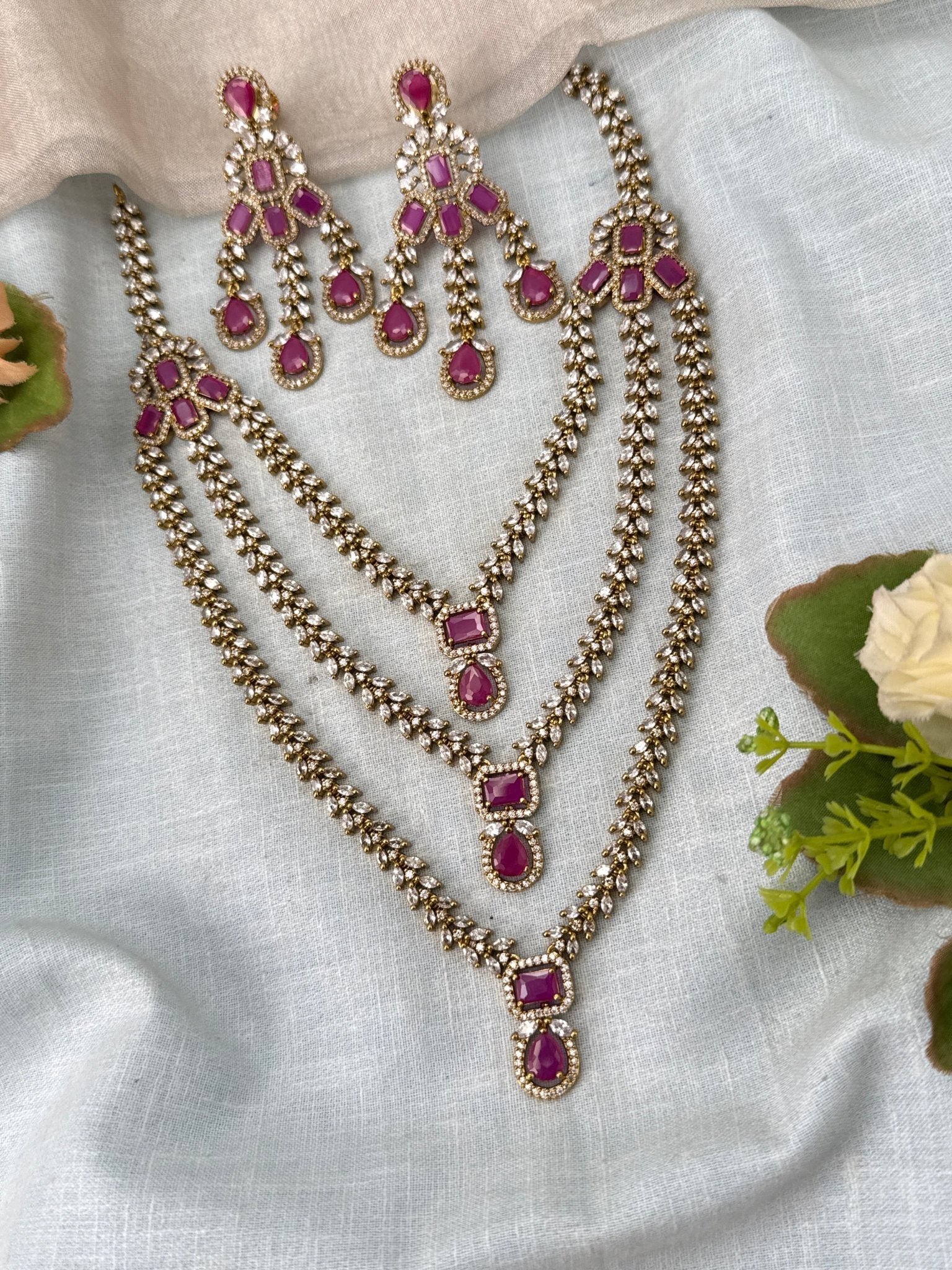 Luxurious Victorian Layer Mid Long Necklace Set 681 - Mahilas