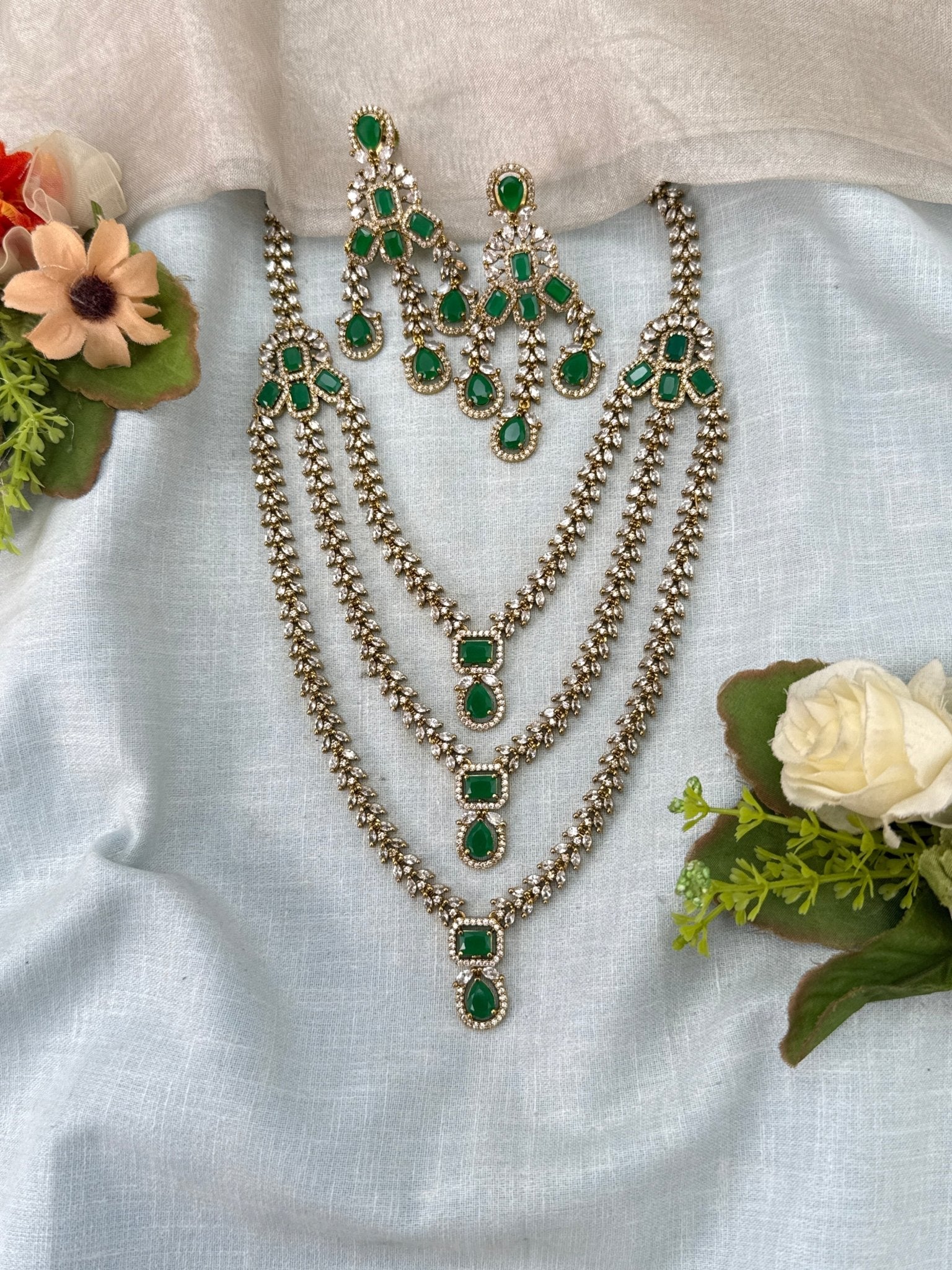 Luxurious Victorian Layer Mid Long Necklace Set 682 - Mahilas
