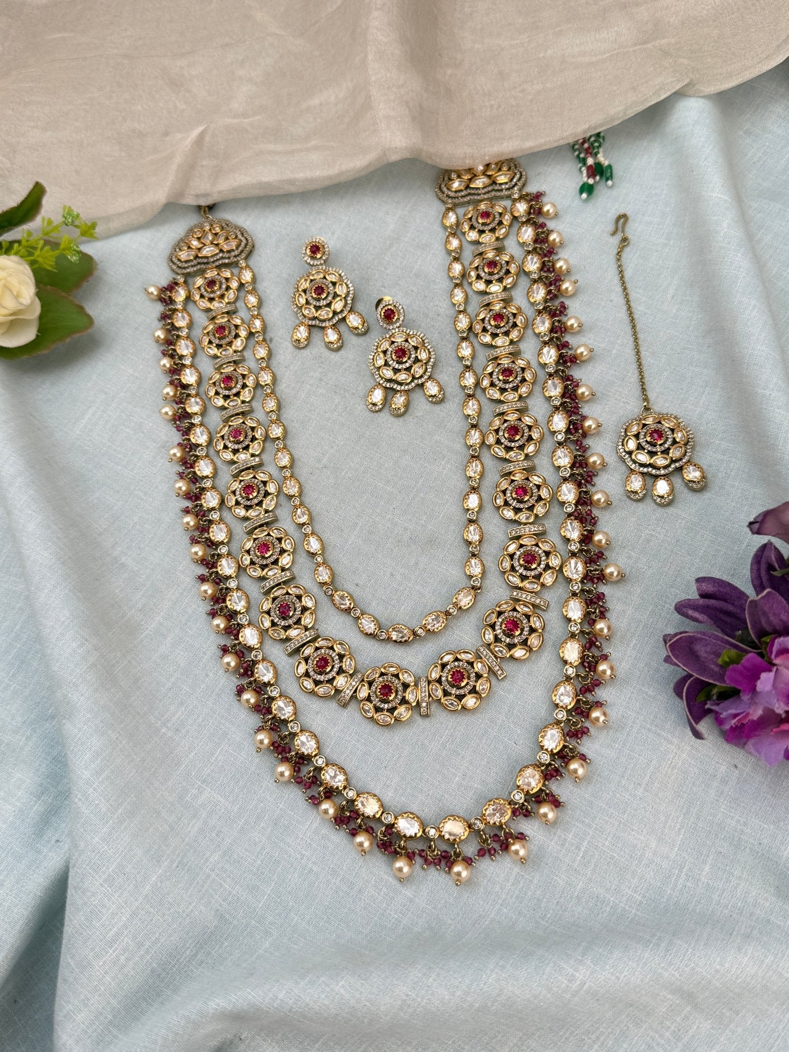 Luxurious Victorian Layered Maharani Statement Necklace Set 667 - Mahilas
