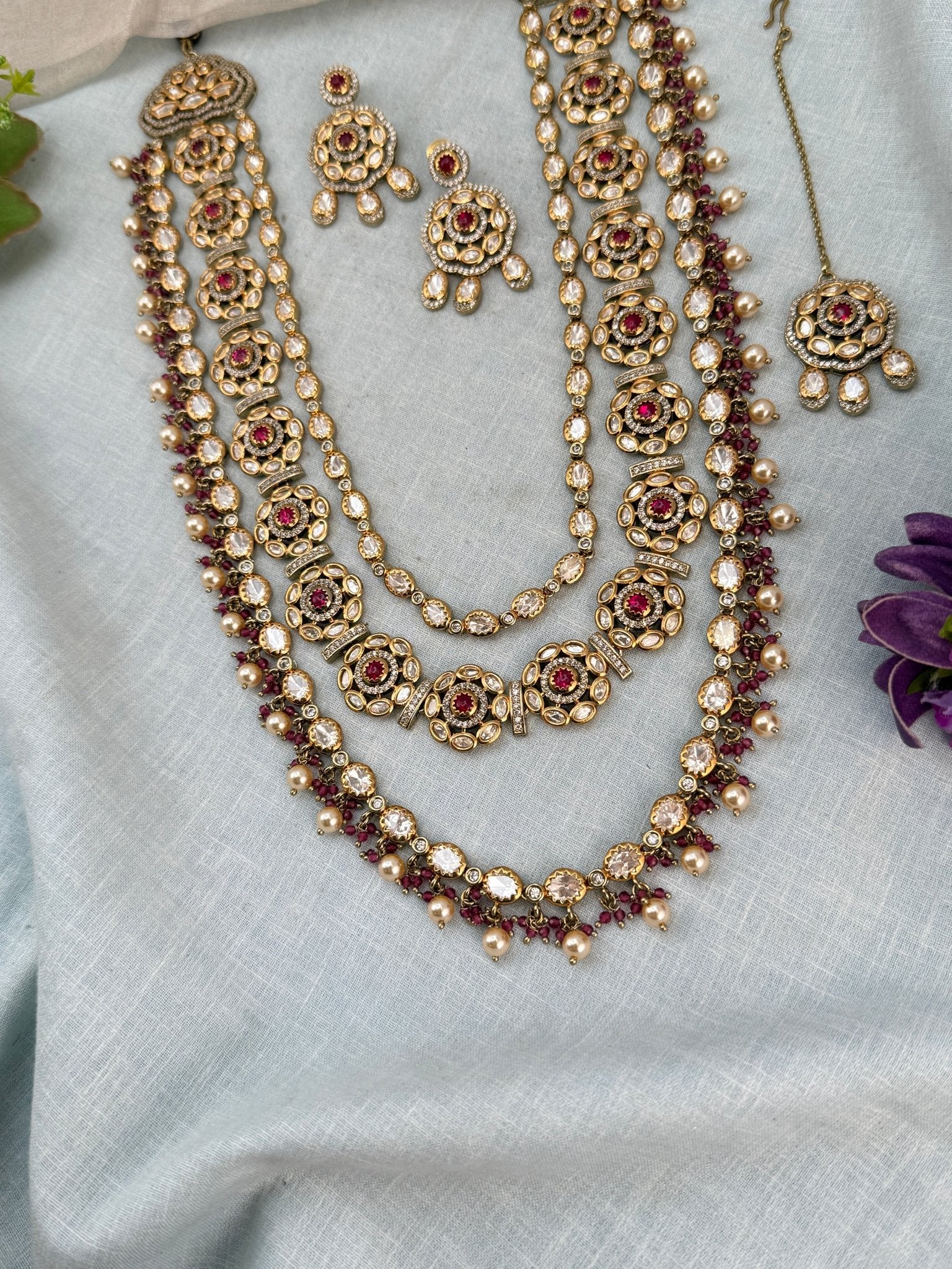 Luxurious Victorian Layered Maharani Statement Necklace Set 667 - Mahilas