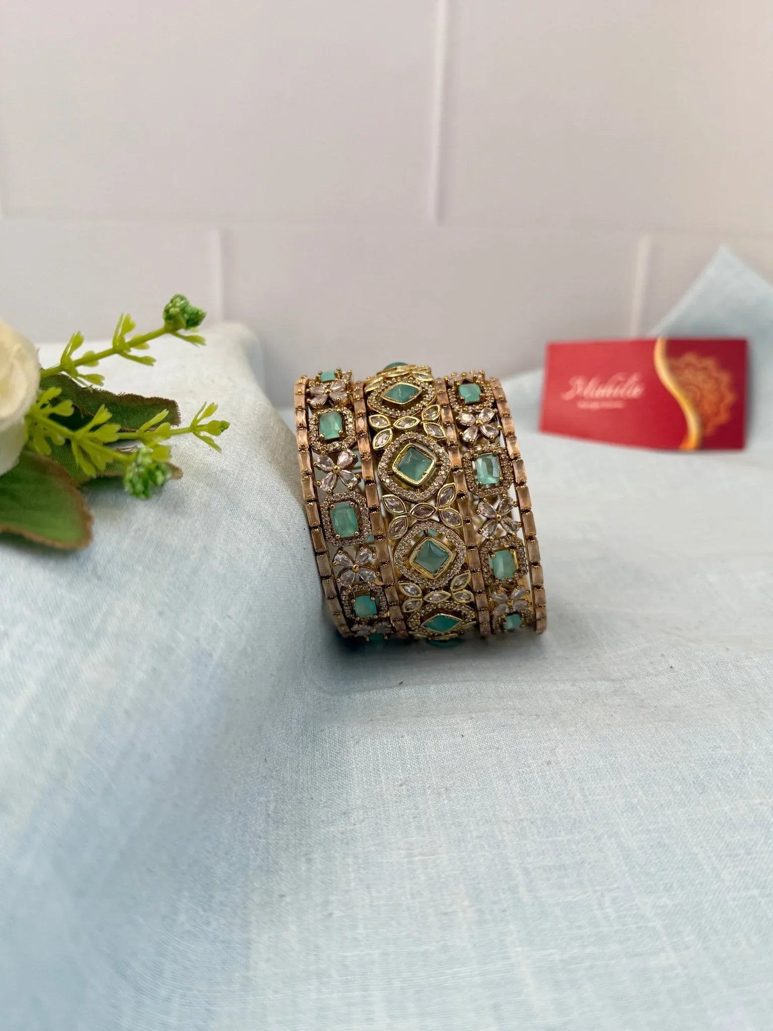 Luxurious Victorian Mint Green Bangle Set 5237 - Mahilas