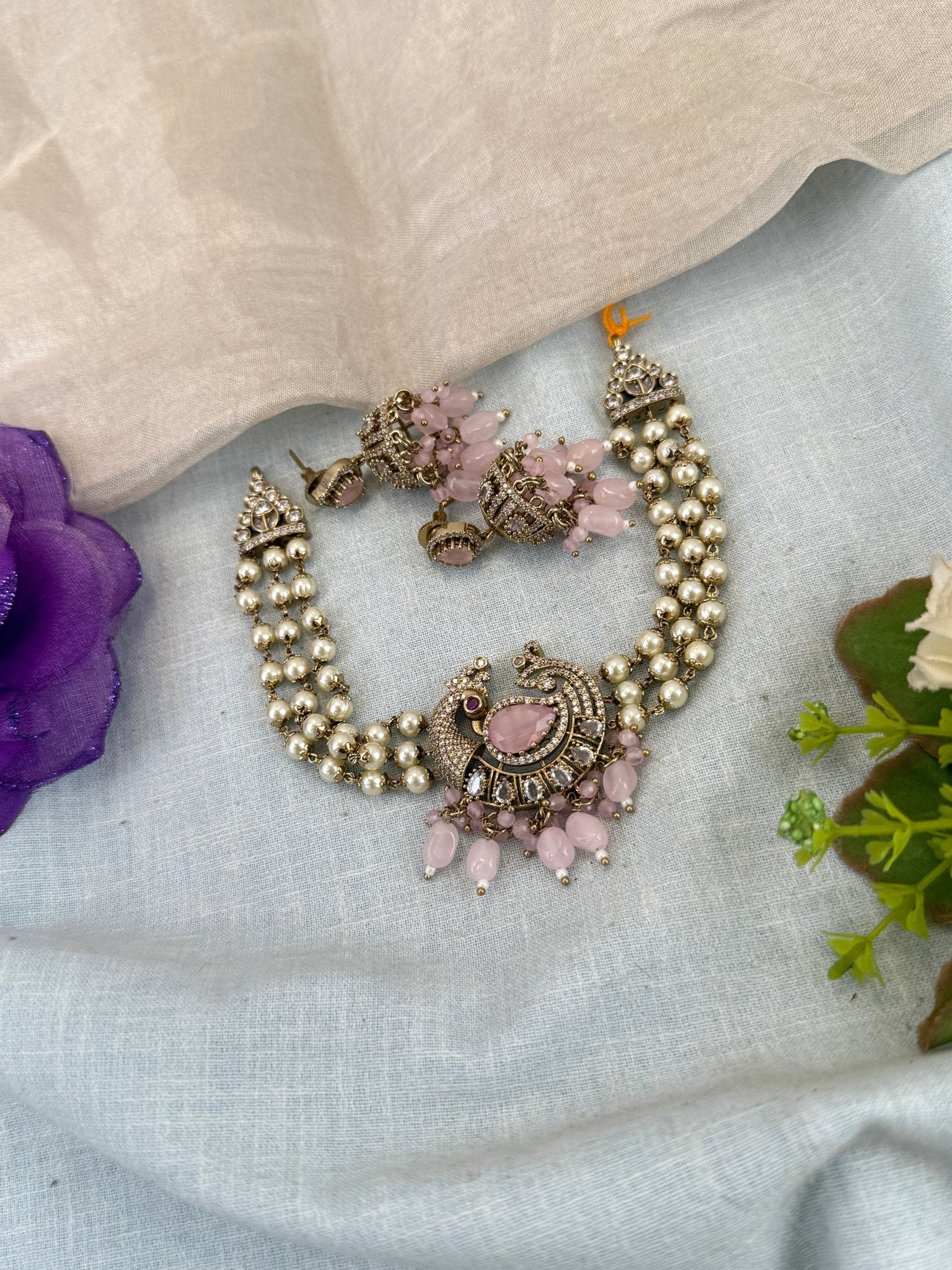 Luxurious Victorian Pendant Pearl Choker Necklace Set 671 - Mahilas