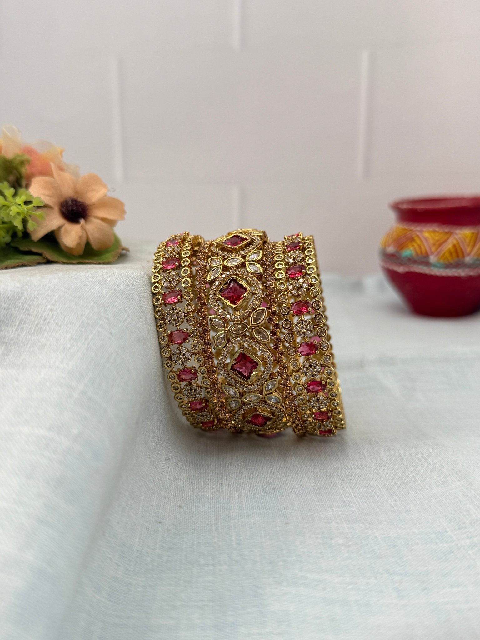 Luxurious Victorian Stone Bridal Bangle Set - 5310 (3 Color Options) - Mahilas