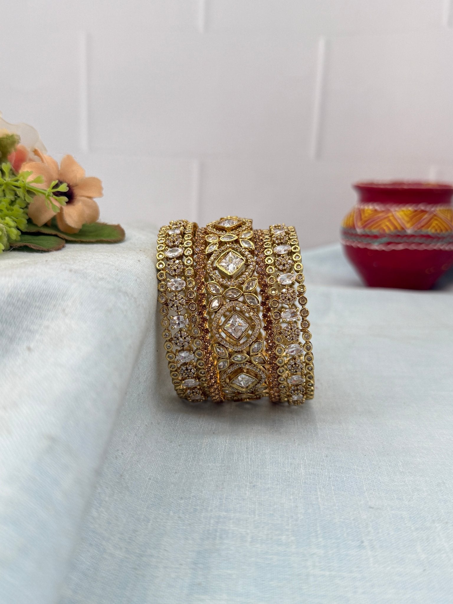 Luxurious Victorian Stone Bridal Bangle Set - 5310 (3 Color Options) - Mahilas