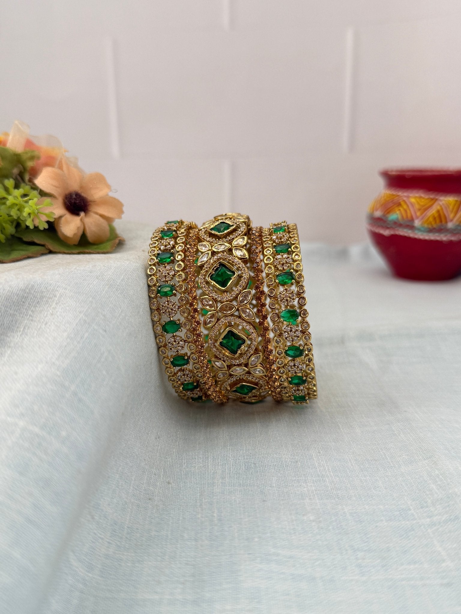 Luxurious Victorian Stone Bridal Bangle Set - 5310 (3 Color Options) - Mahilas