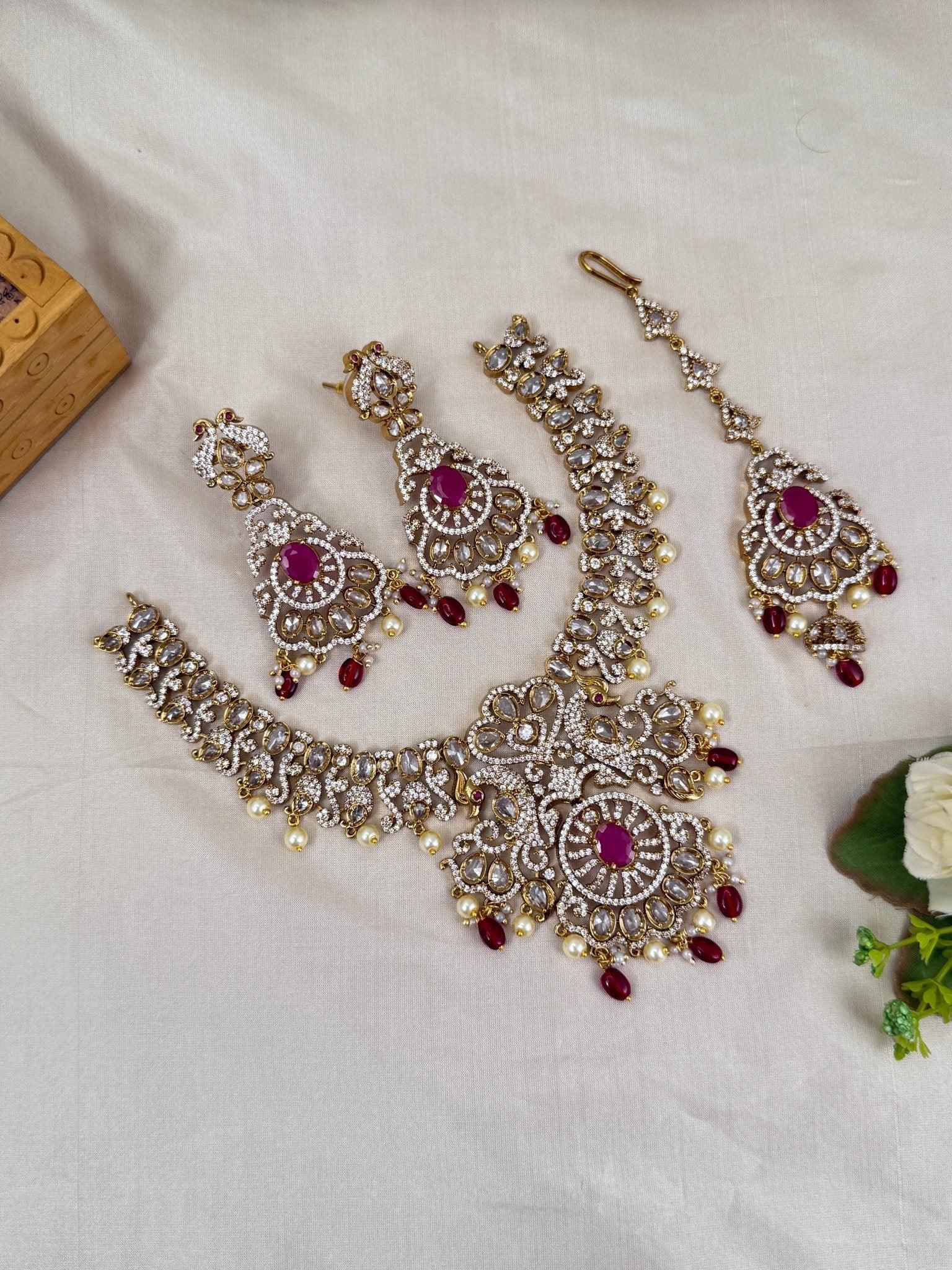 Luxurious Victorian Stone Bridal Necklace Set 271 - Mahilas