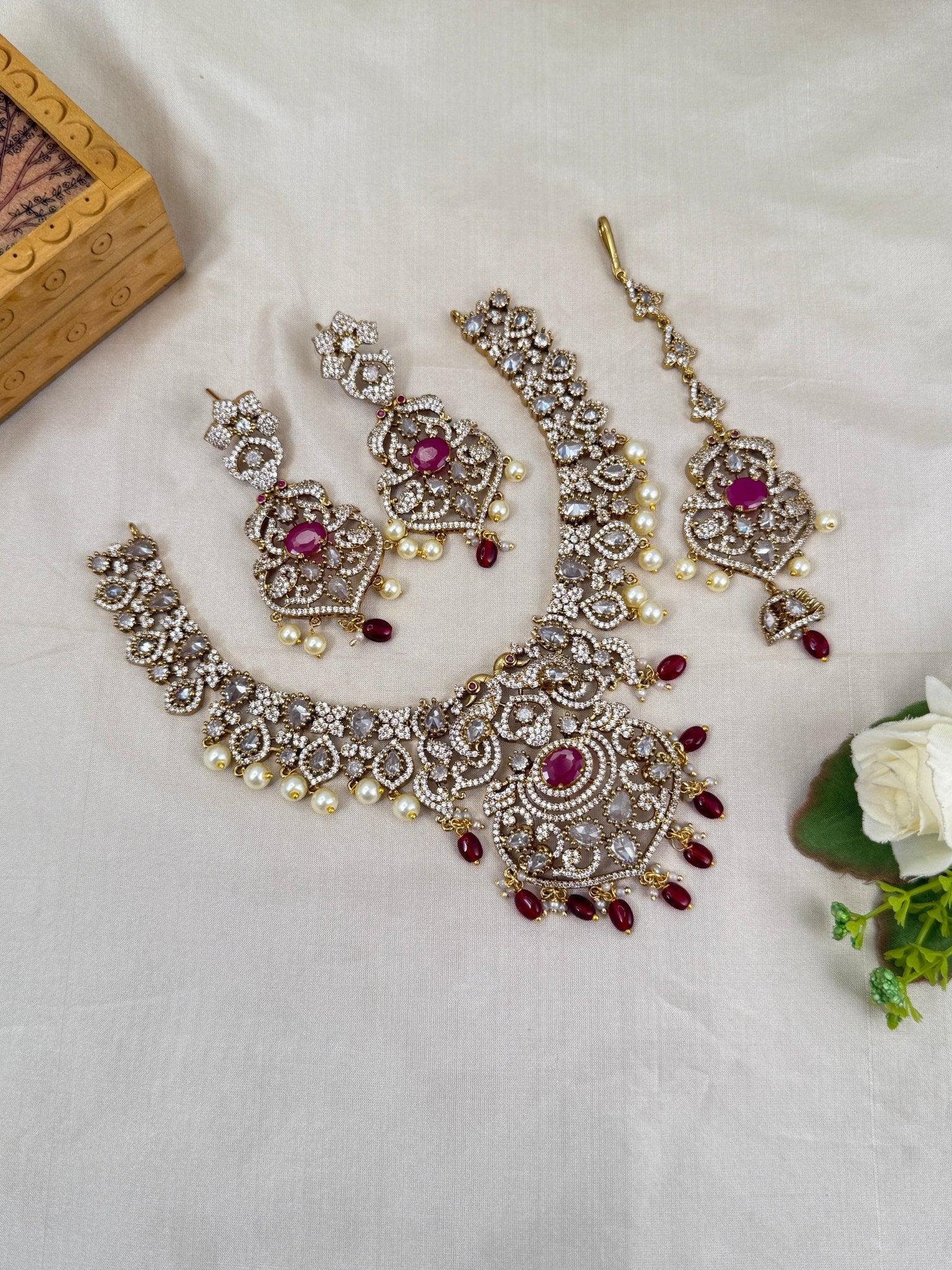 Luxurious Victorian Stone Bridal Necklace Set 272 - Mahilas
