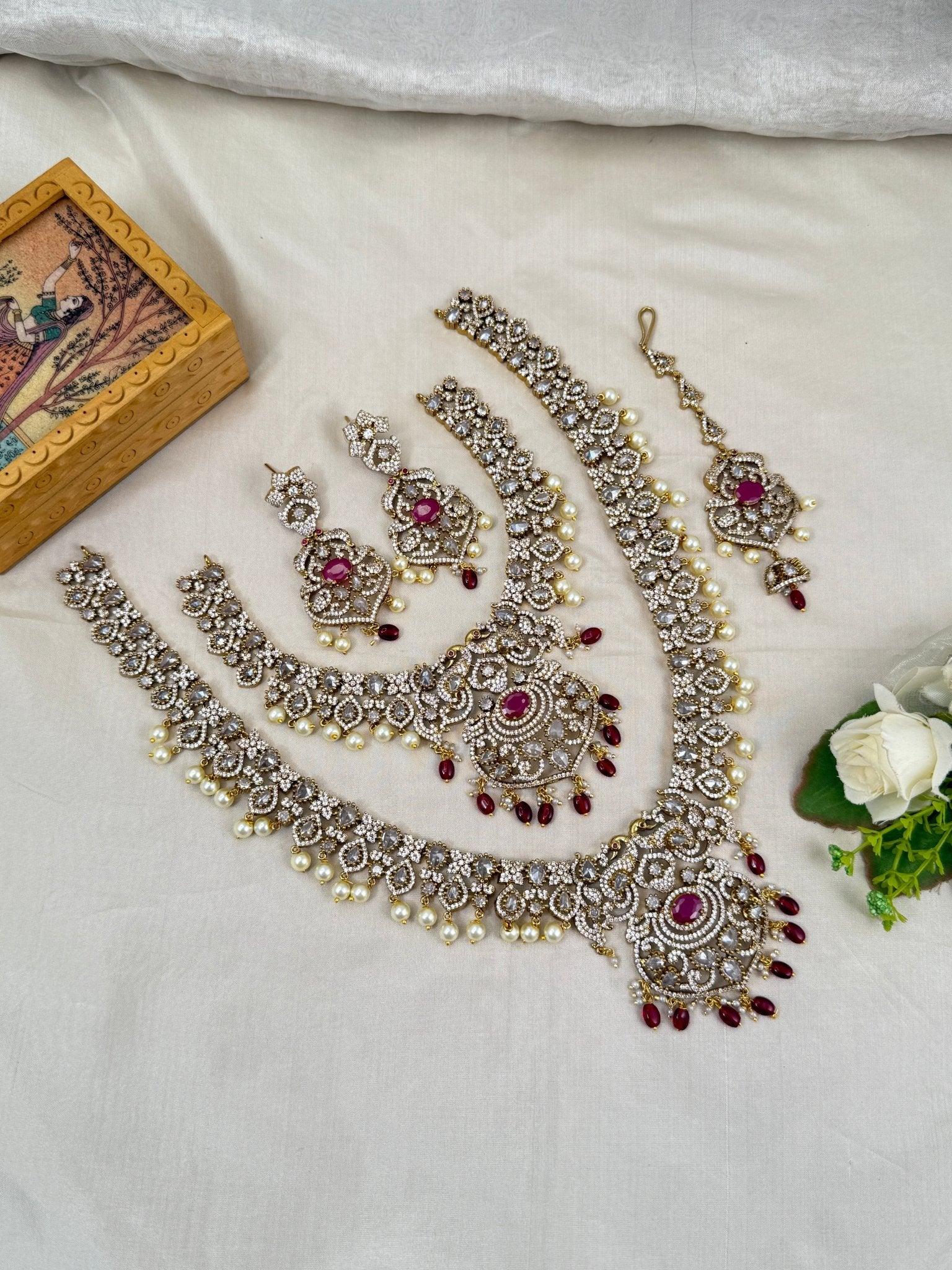 Luxurious Victorian Stone Bridal Necklace Set 272 - Mahilas