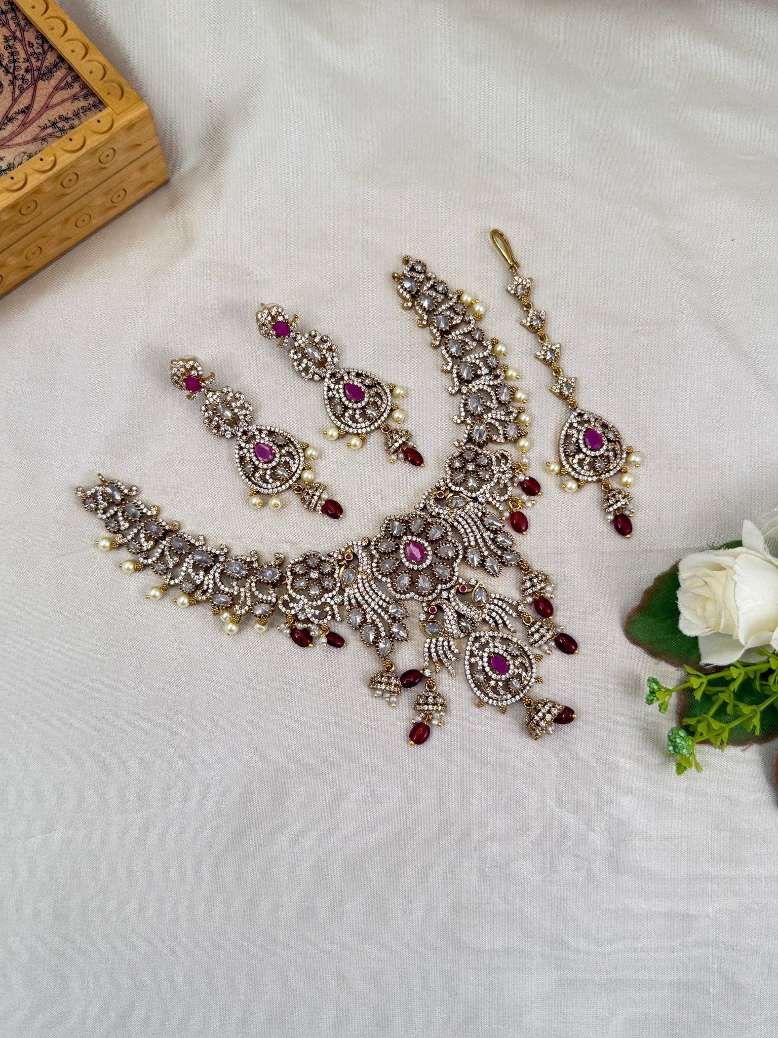 Luxurious Victorian Stone Bridal Necklace Set 274 - Mahilas