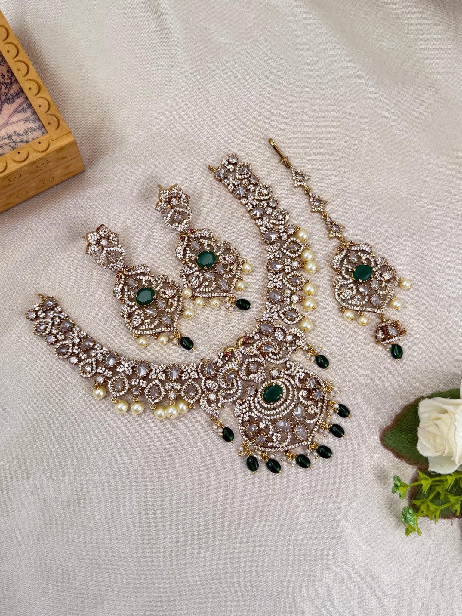 Luxurious Victorian Stone Bridal Necklace Set 276 - Mahilas