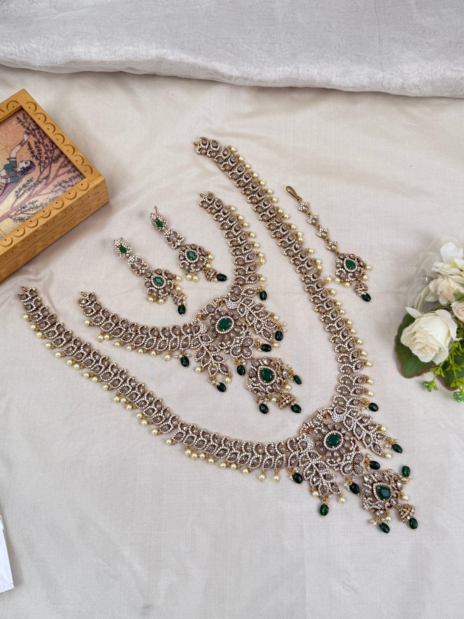 Luxurious Victorian Stone Bridal Necklace Set 279 - Mahilas