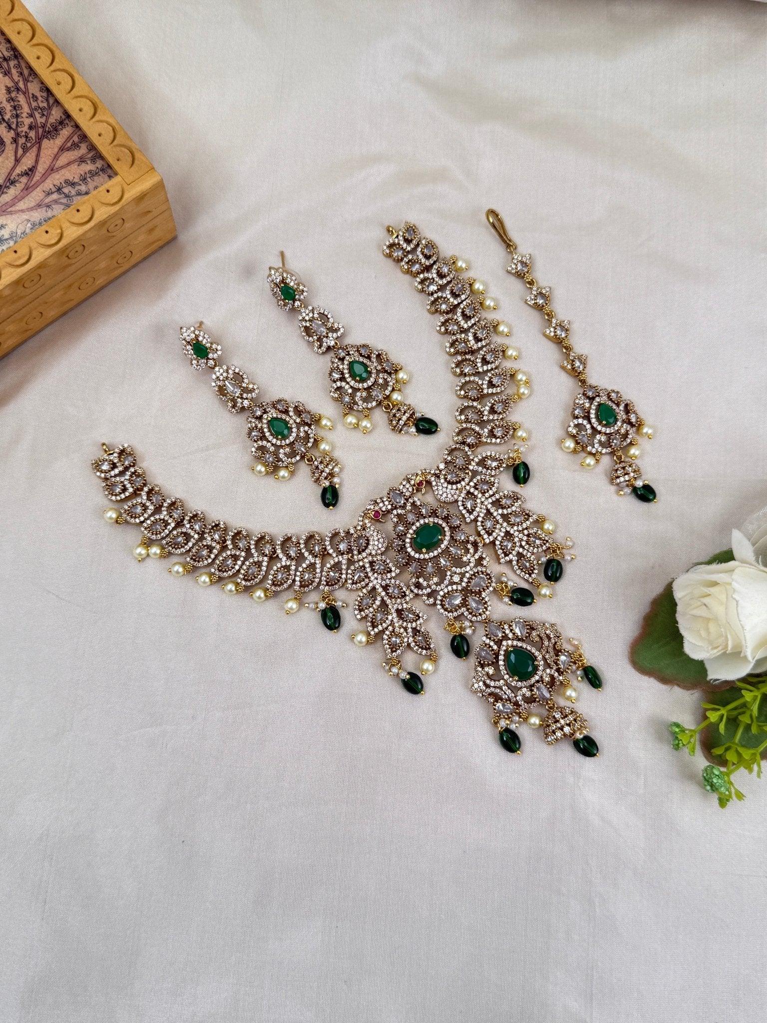 Luxurious Victorian Stone Bridal Necklace Set 279 - Mahilas