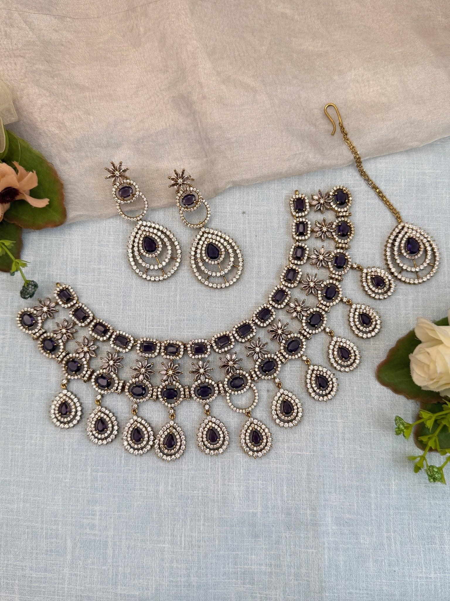 Luxurious Victorian Stone Choker Necklace Set 0549 - Mahilas