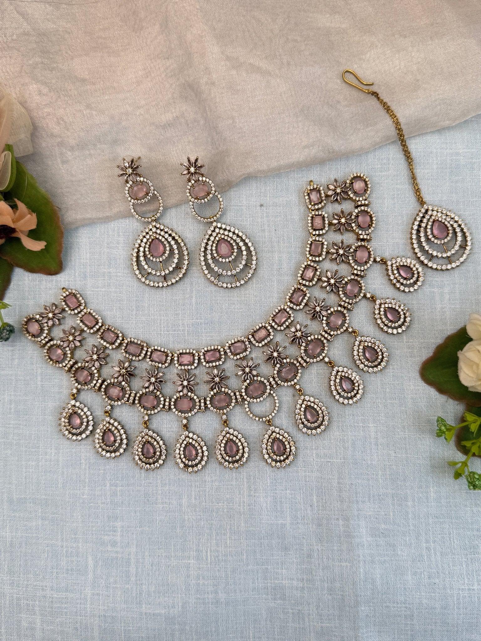 Luxurious Victorian Stone Choker Necklace Set 0550 - Mahilas