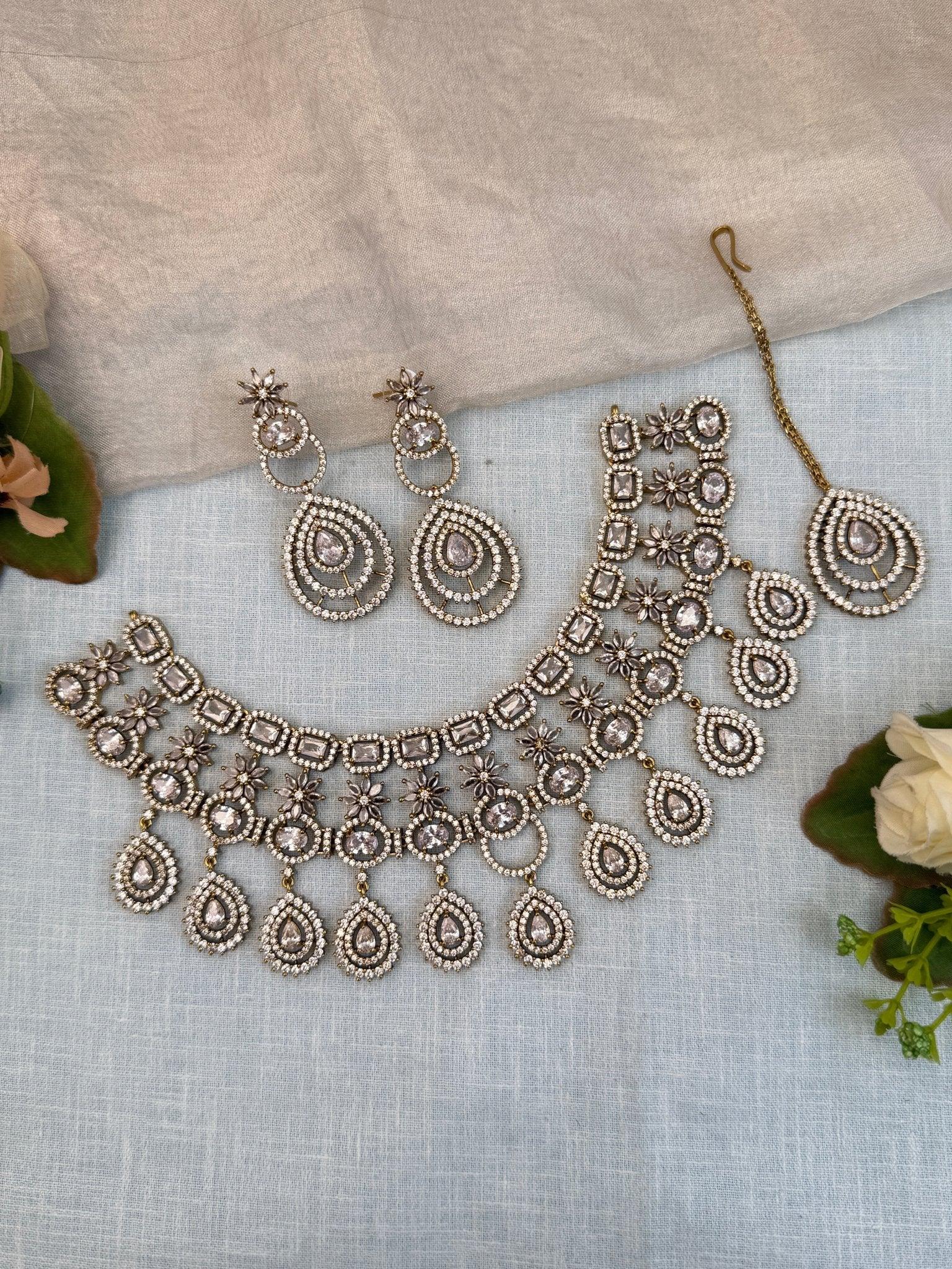 Luxurious Victorian Stone Choker Necklace Set 0551 - Mahilas