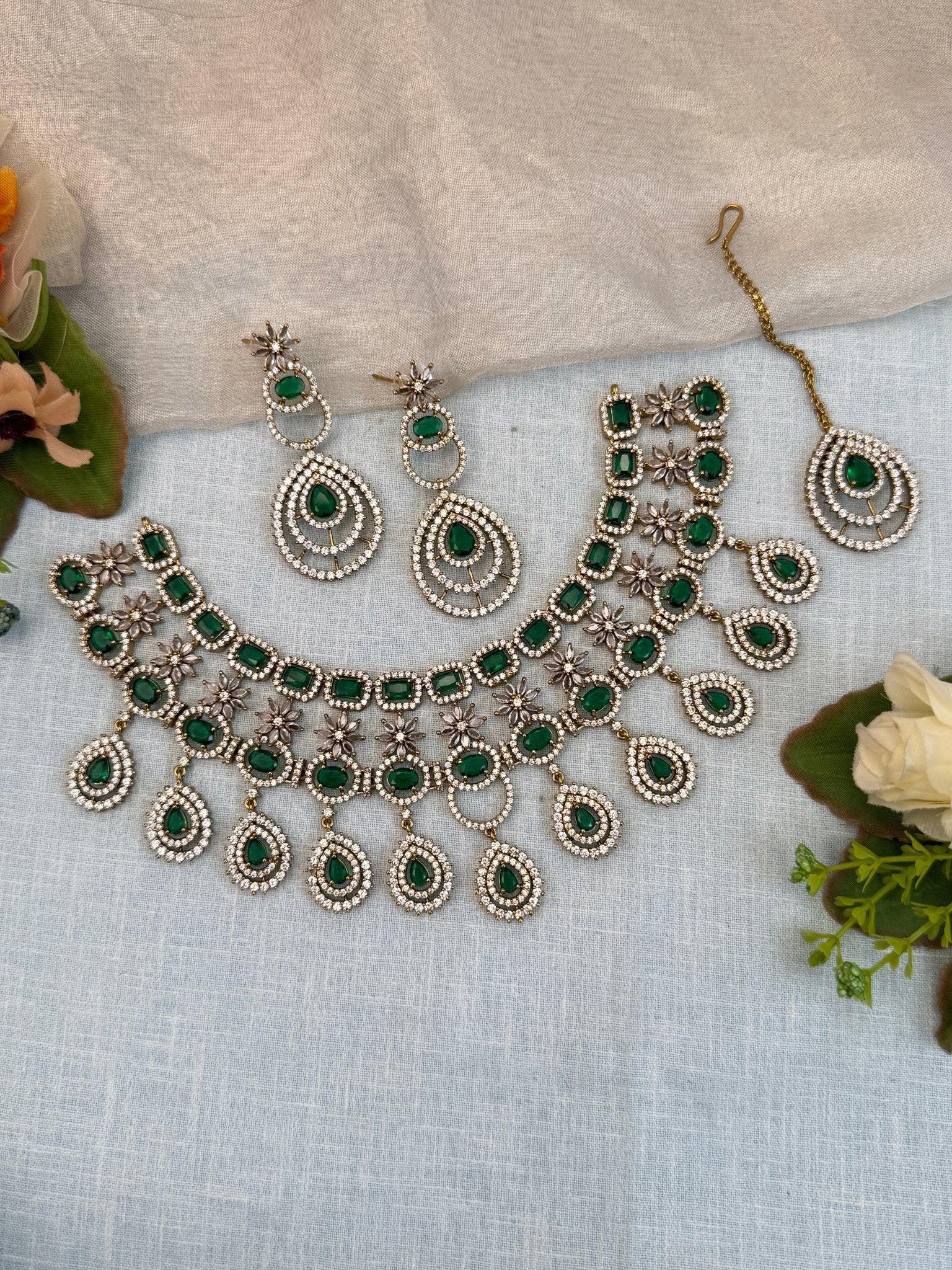 Luxurious Victorian Stone Choker Necklace Set 0554 - Mahilas