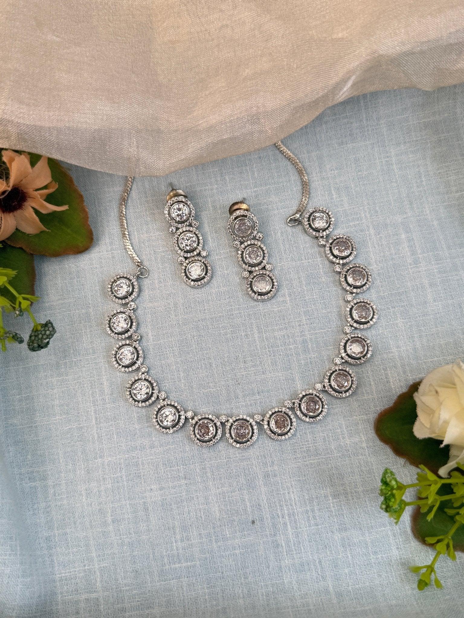 Luxurious White Stone Short Necklace Set 531 - Mahilas