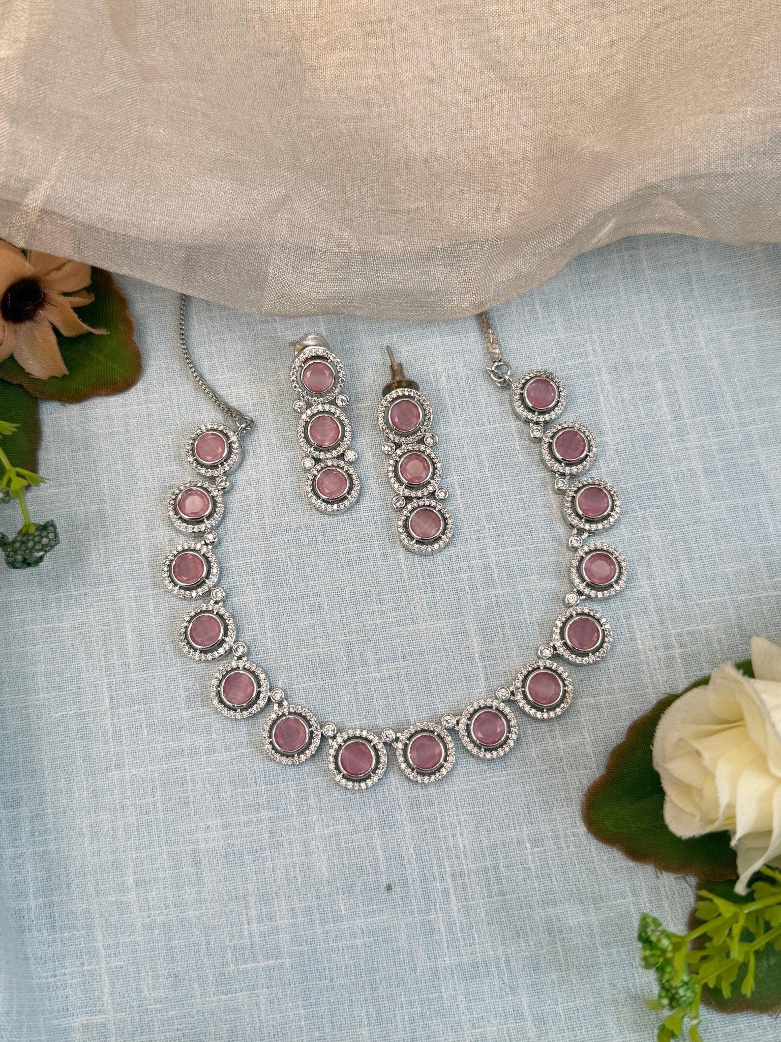 Luxurious White Stone Short Necklace Set 536 - Mahilas