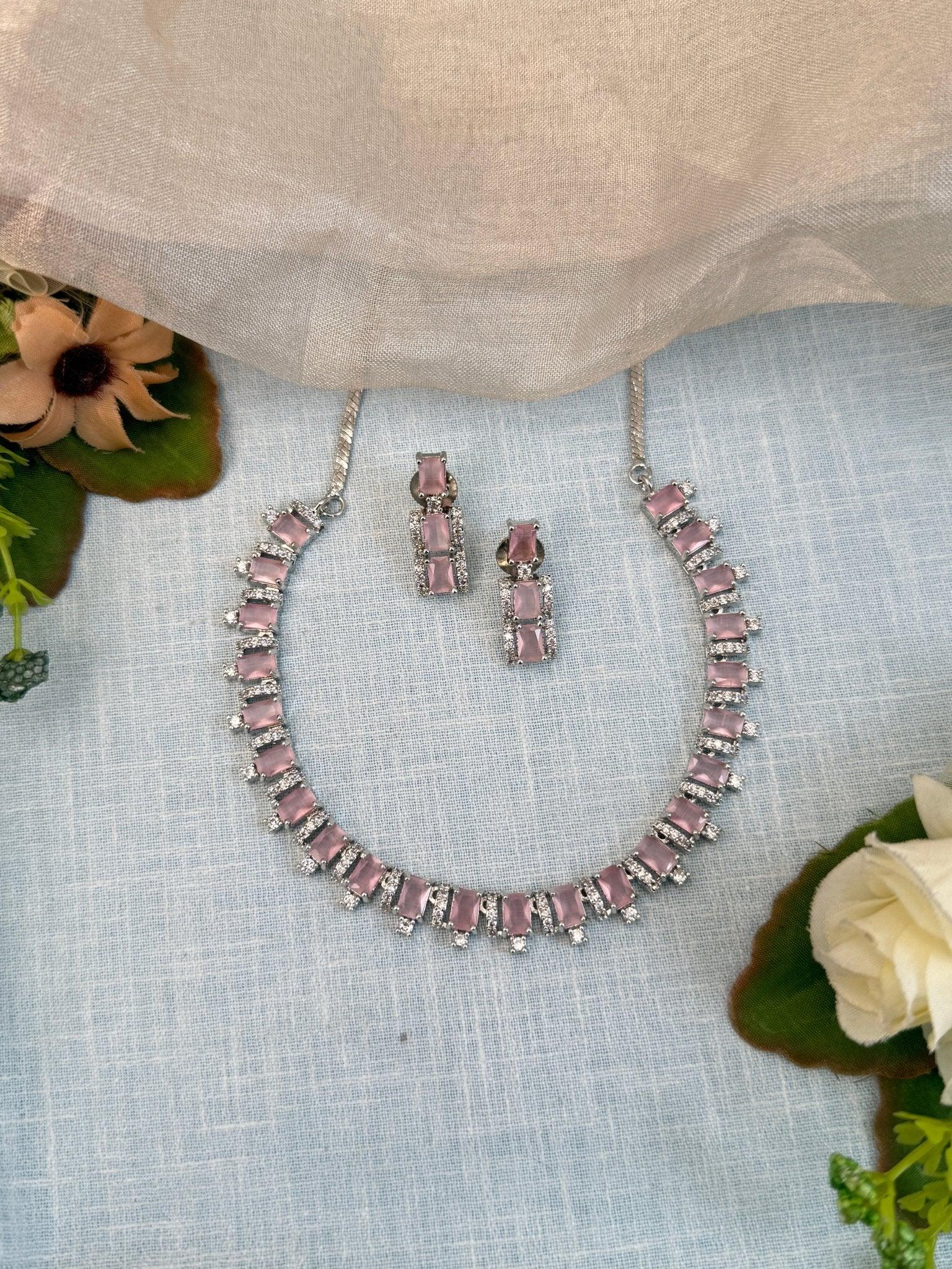 Luxurious White Stone Short Necklace Set 541 - Mahilas